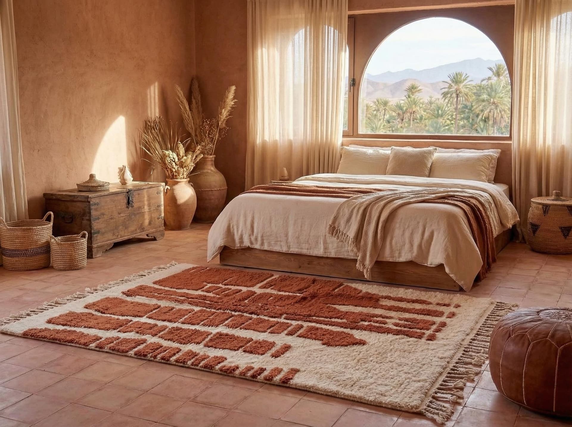 Ivory Terracotta Beni Ourain Rug