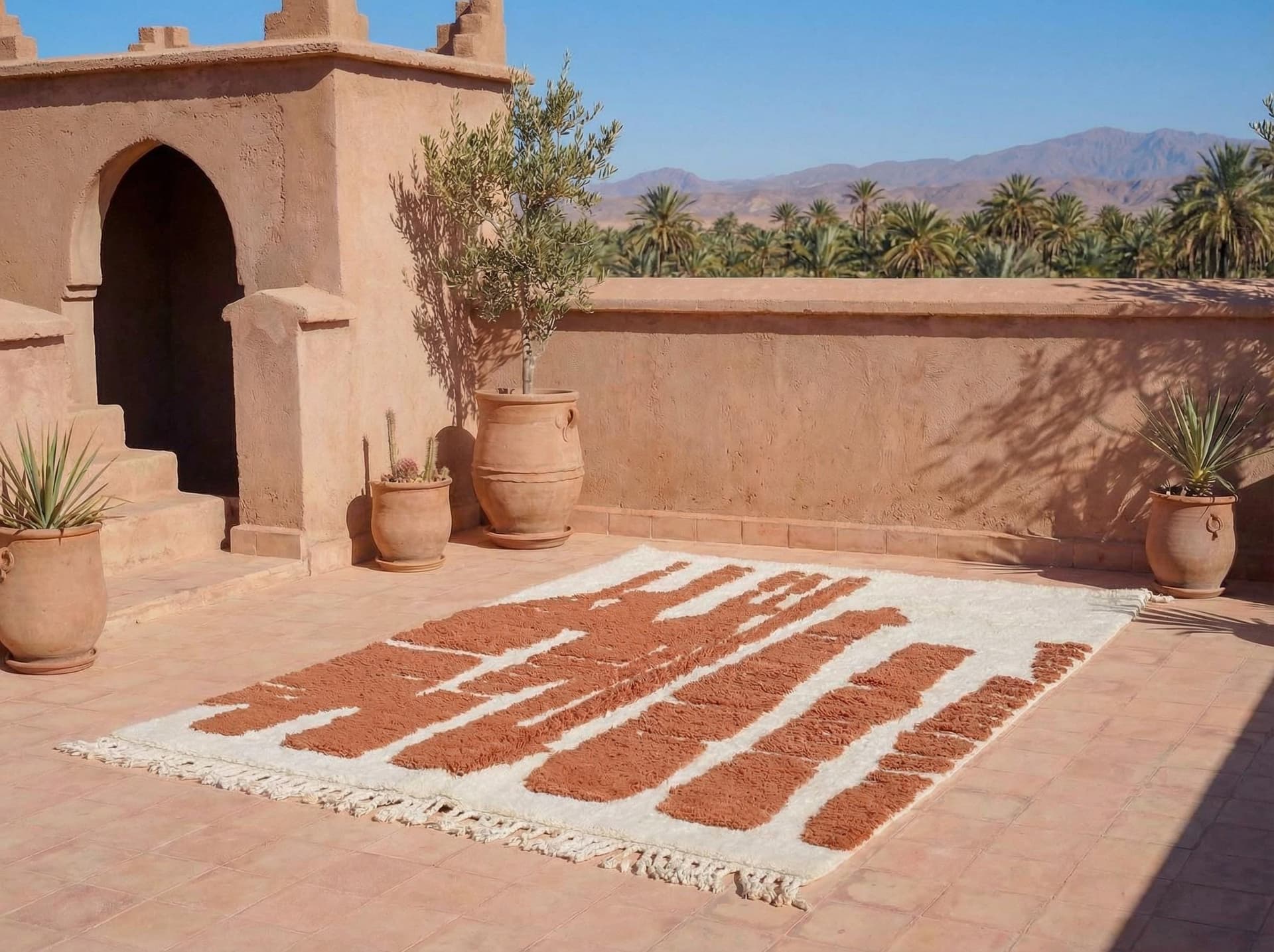 Ivory Terracotta Beni Ourain Rug