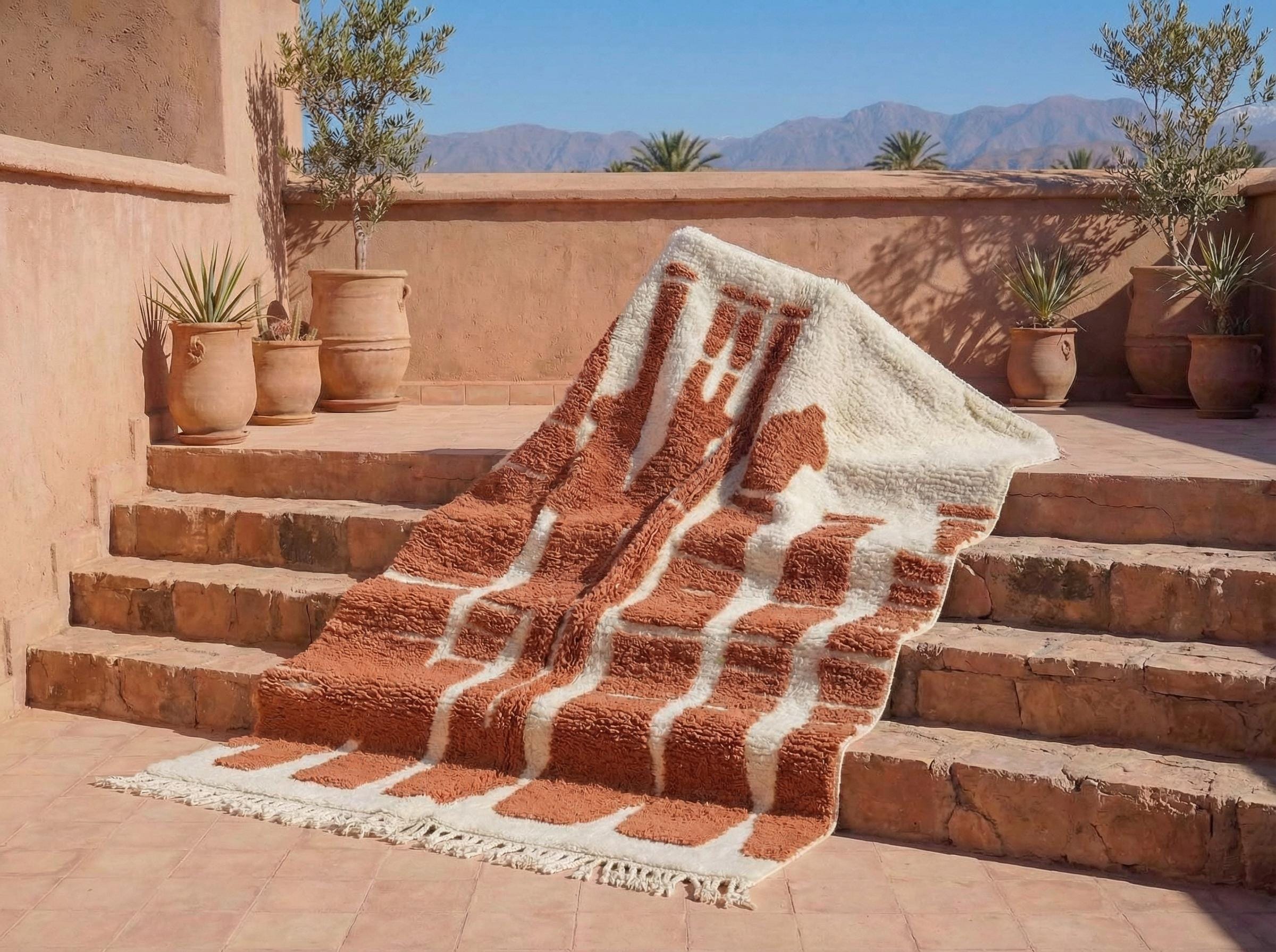 Ivory Terracotta Beni Ourain Rug
