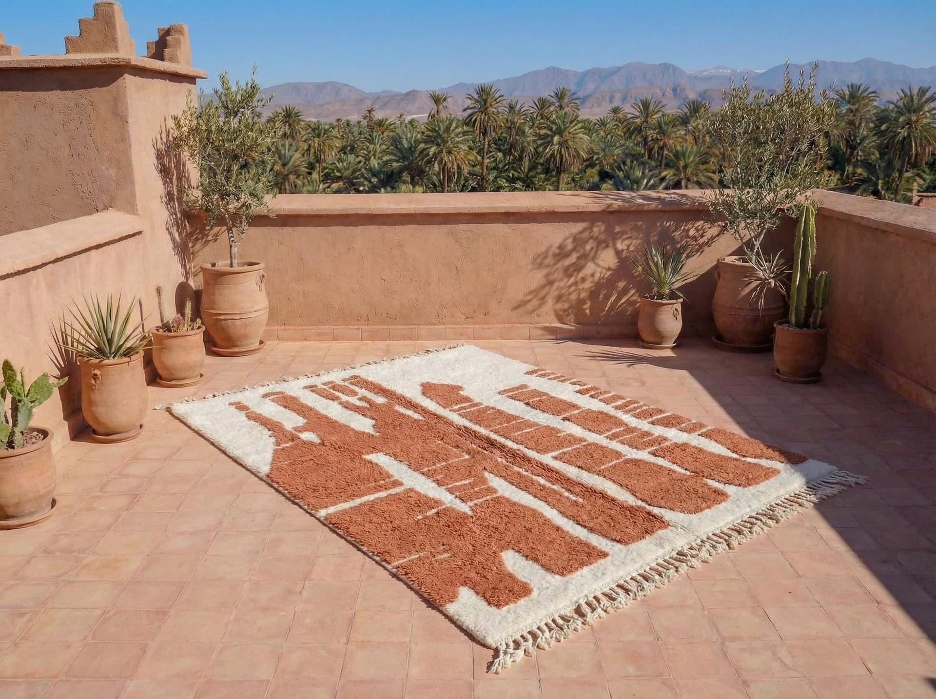 Ivory Terracotta Beni Ourain Rug
