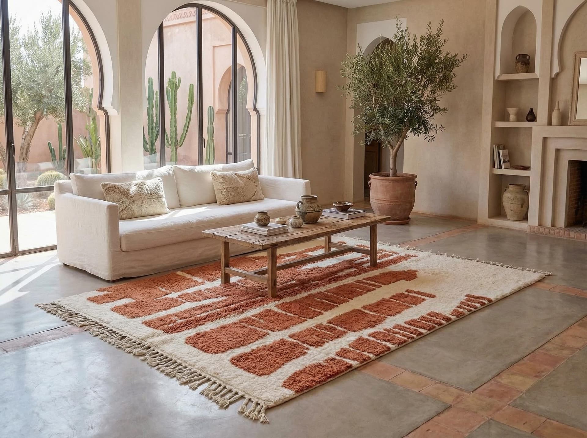 Ivory Terracotta Beni Ourain Rug