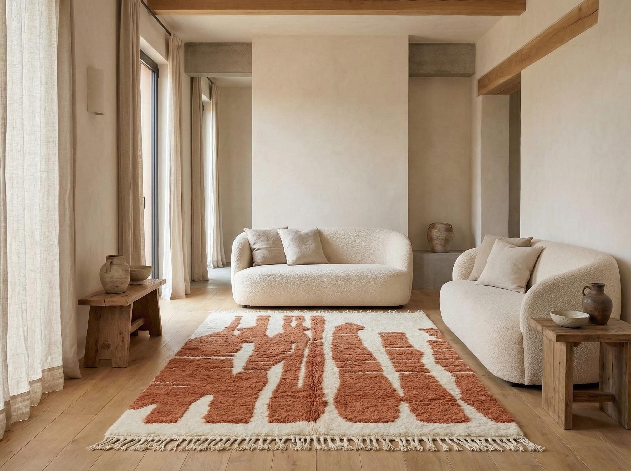 Ivory Terracotta Beni Ourain Rug