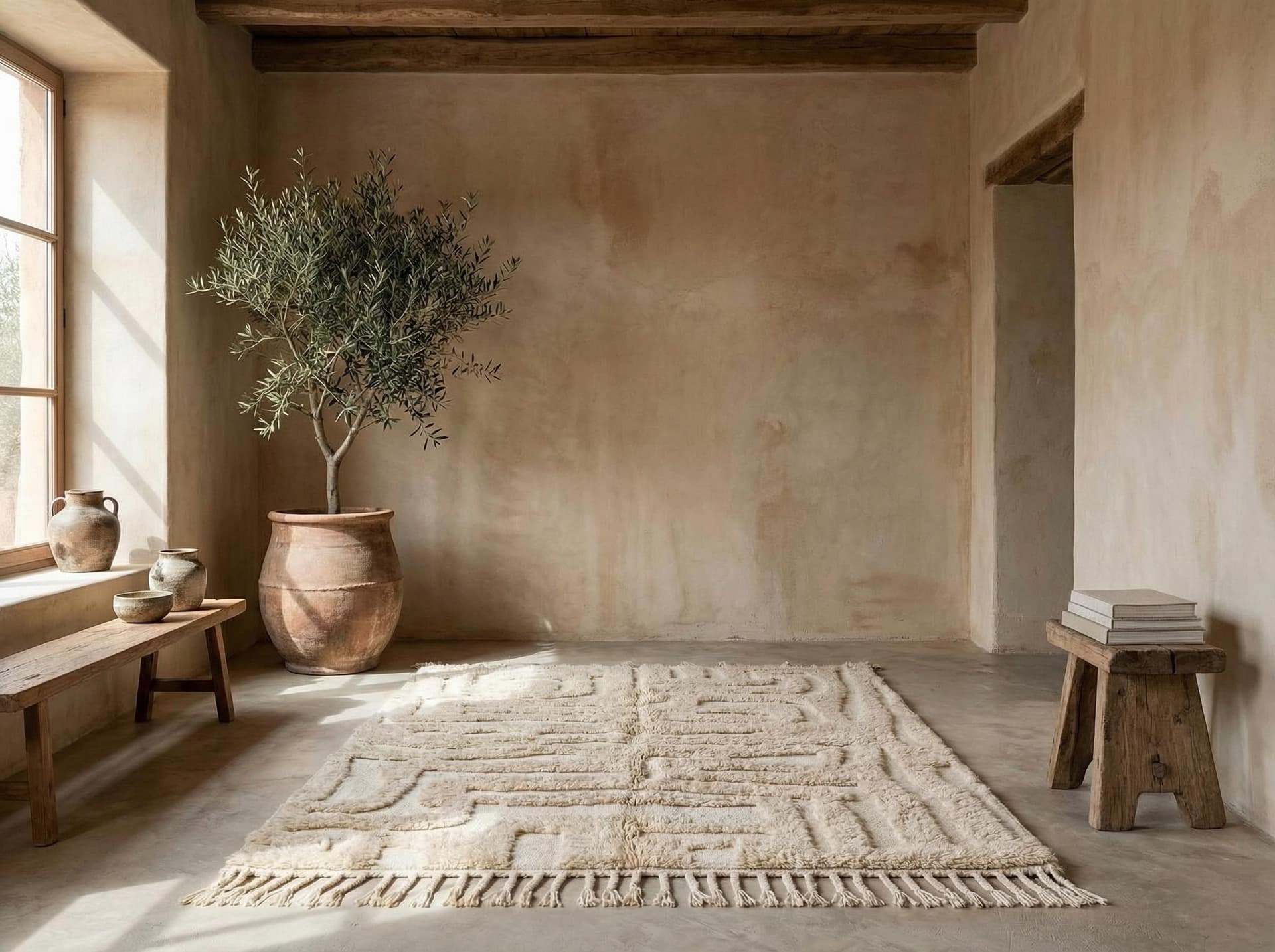 Ivory Labyrinth Shag Rug