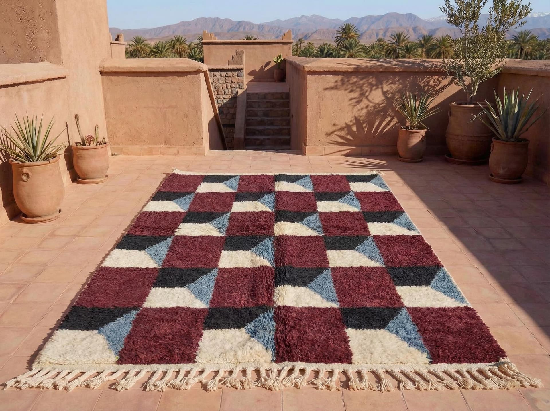 Red Checkerboard Shag Rug
