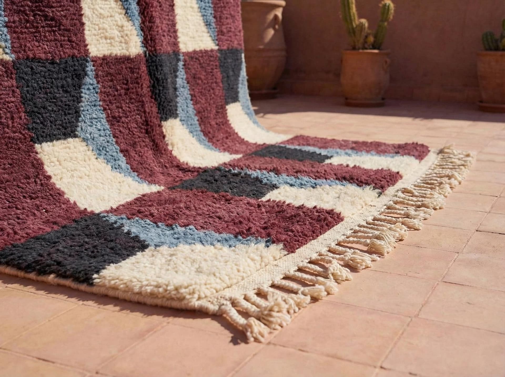 Red Checkerboard Shag Rug
