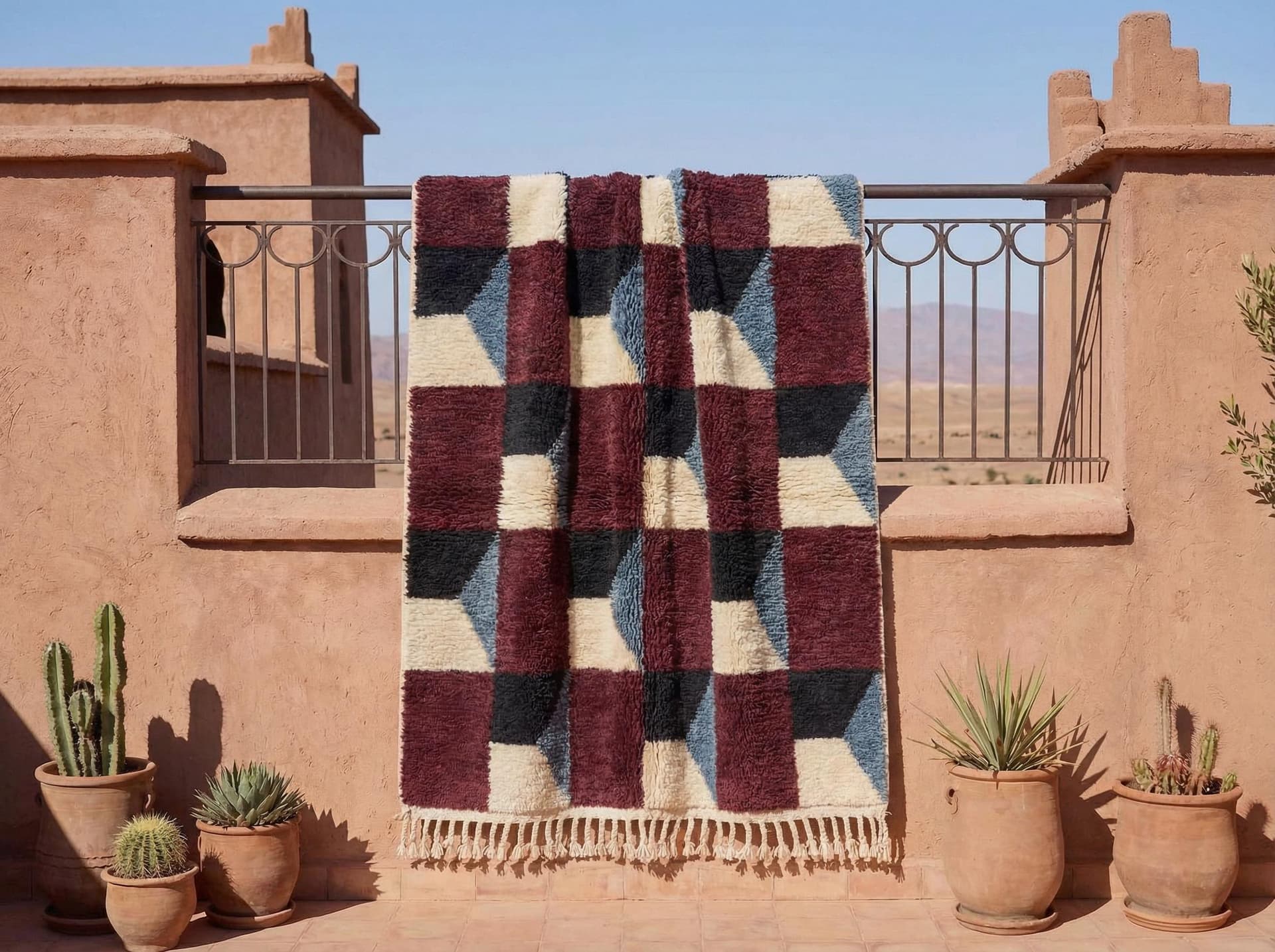 Red Checkerboard Shag Rug