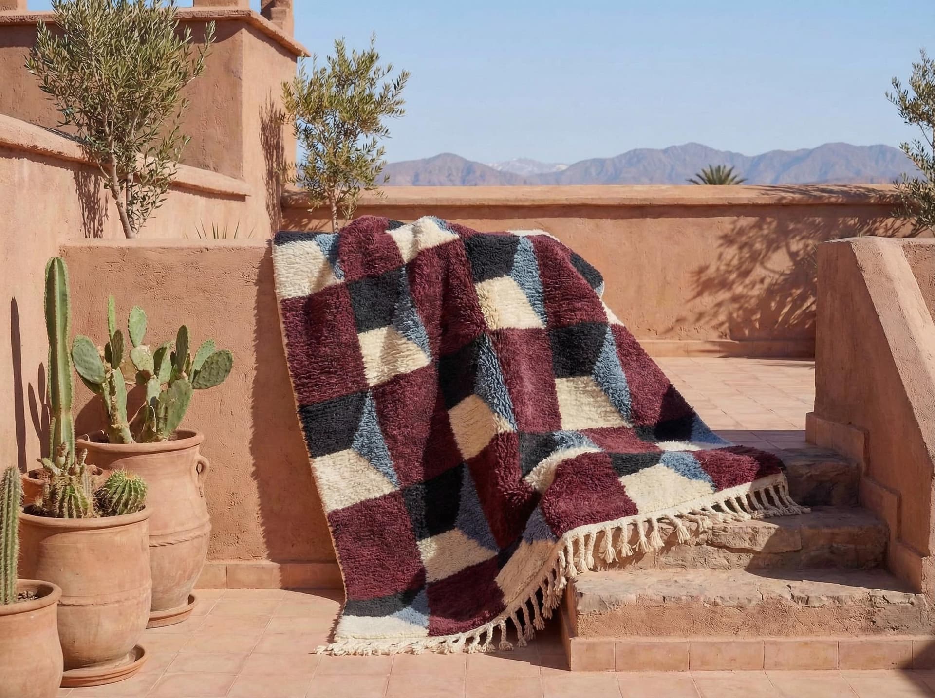 Red Checkerboard Shag Rug