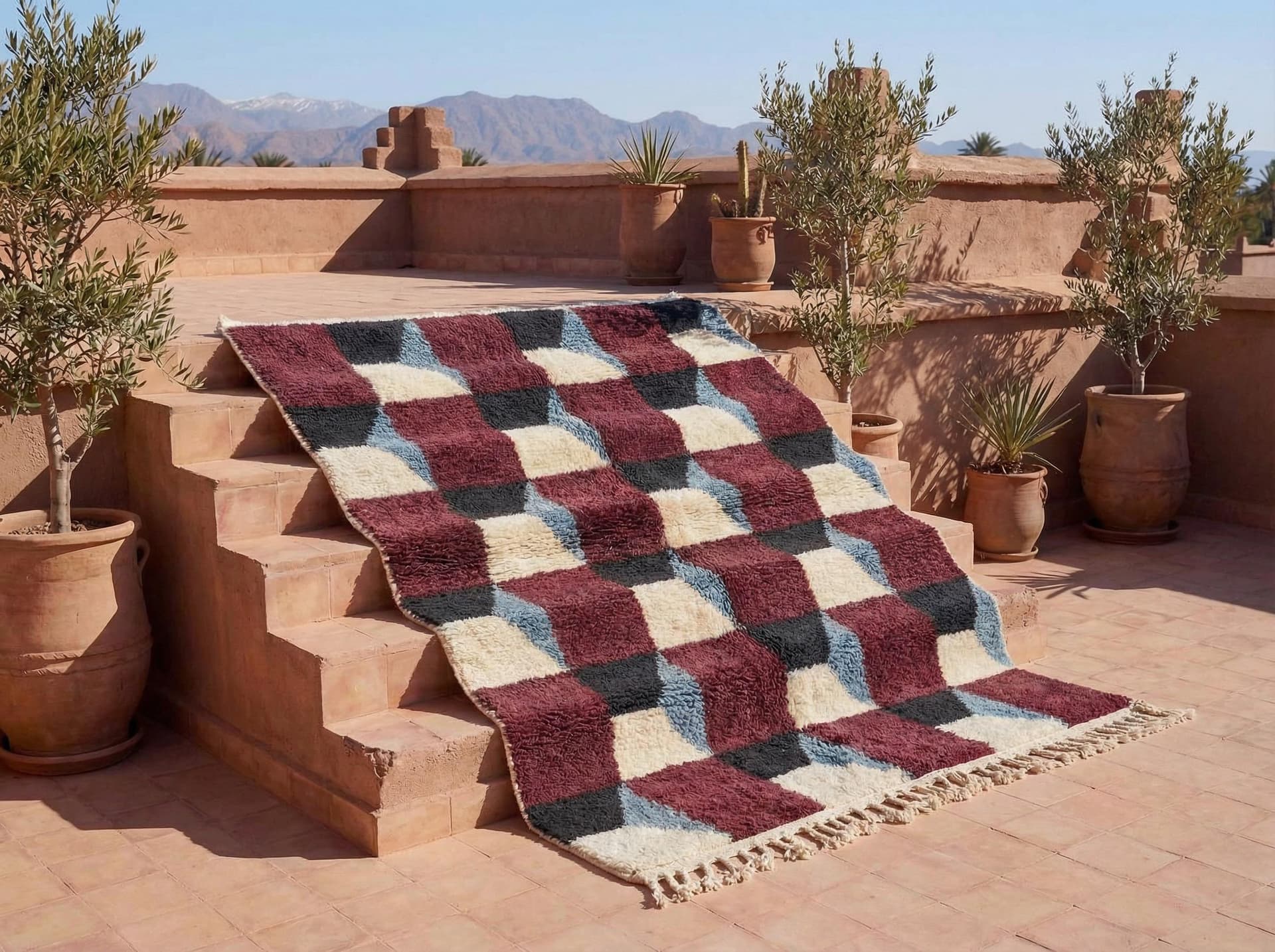 Red Checkerboard Shag Rug