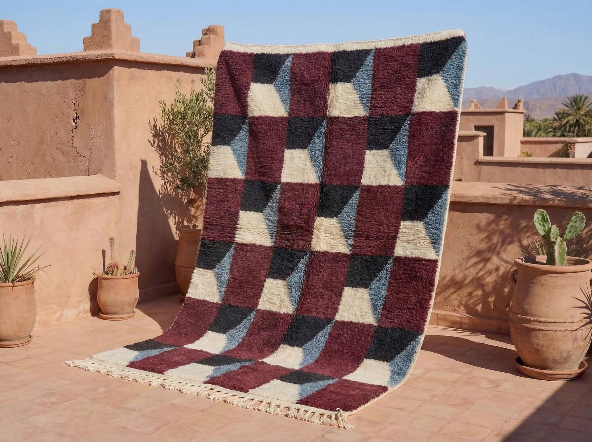 Red Checkerboard Shag Rug