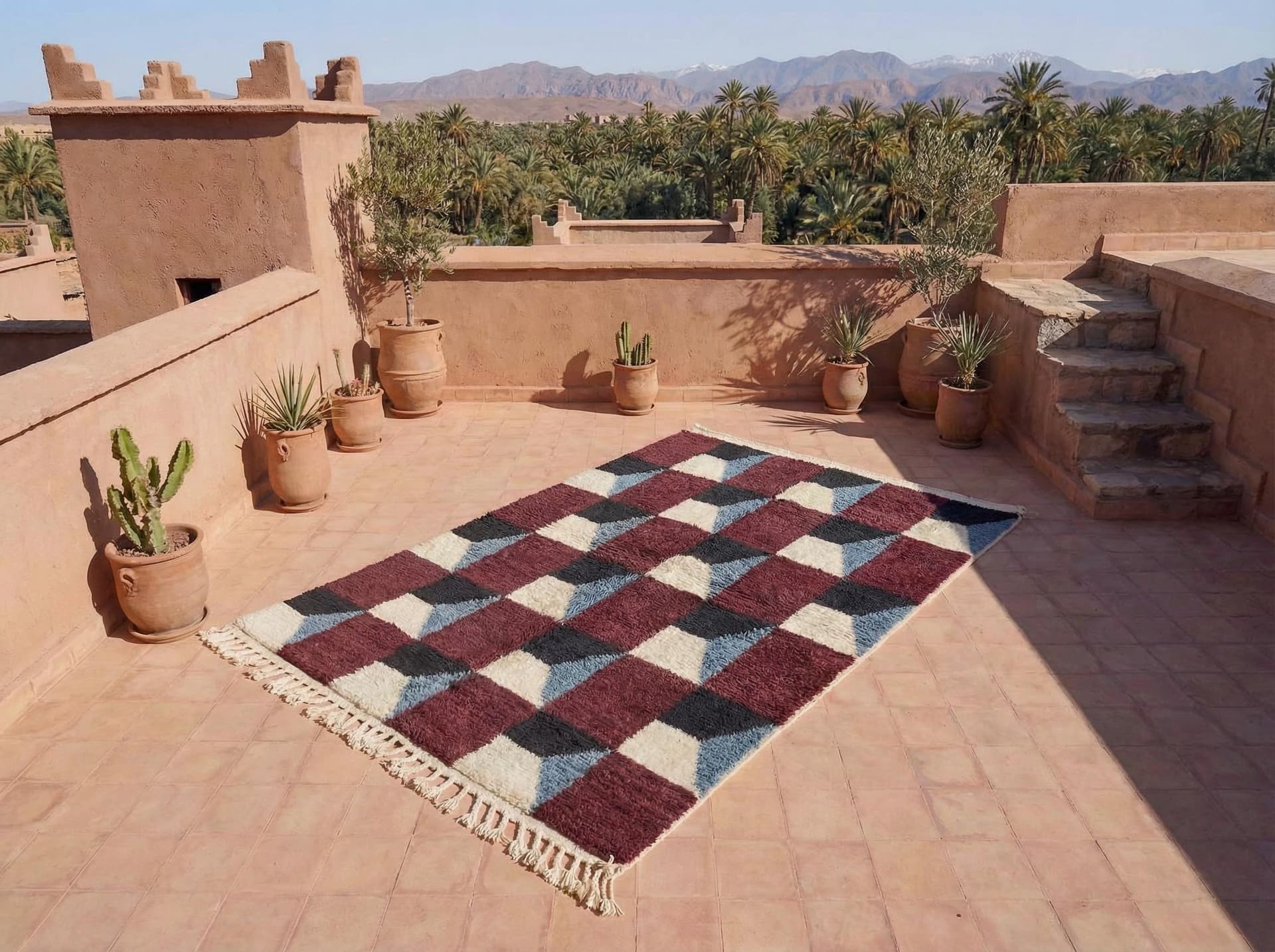 Red Checkerboard Shag Rug
