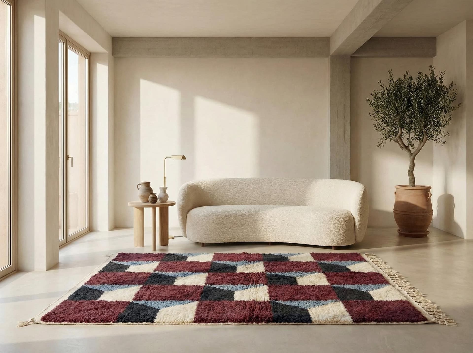 Red Checkerboard Shag Rug