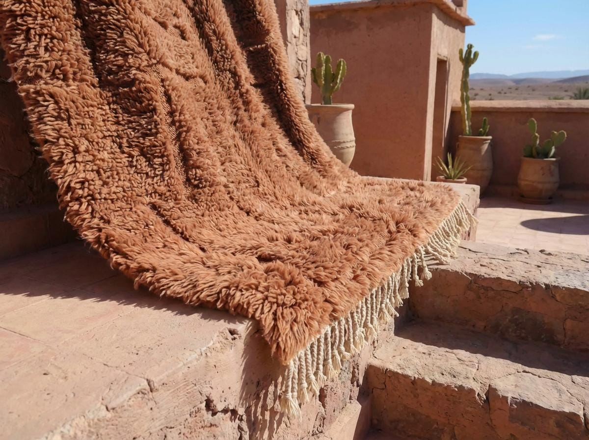 Burnt Orange Carved Beni Ourain Rug