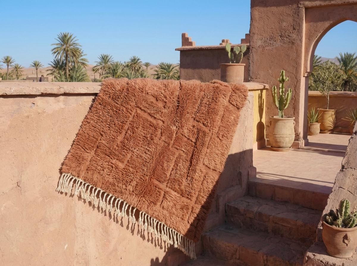 Burnt Orange Carved Beni Ourain Rug