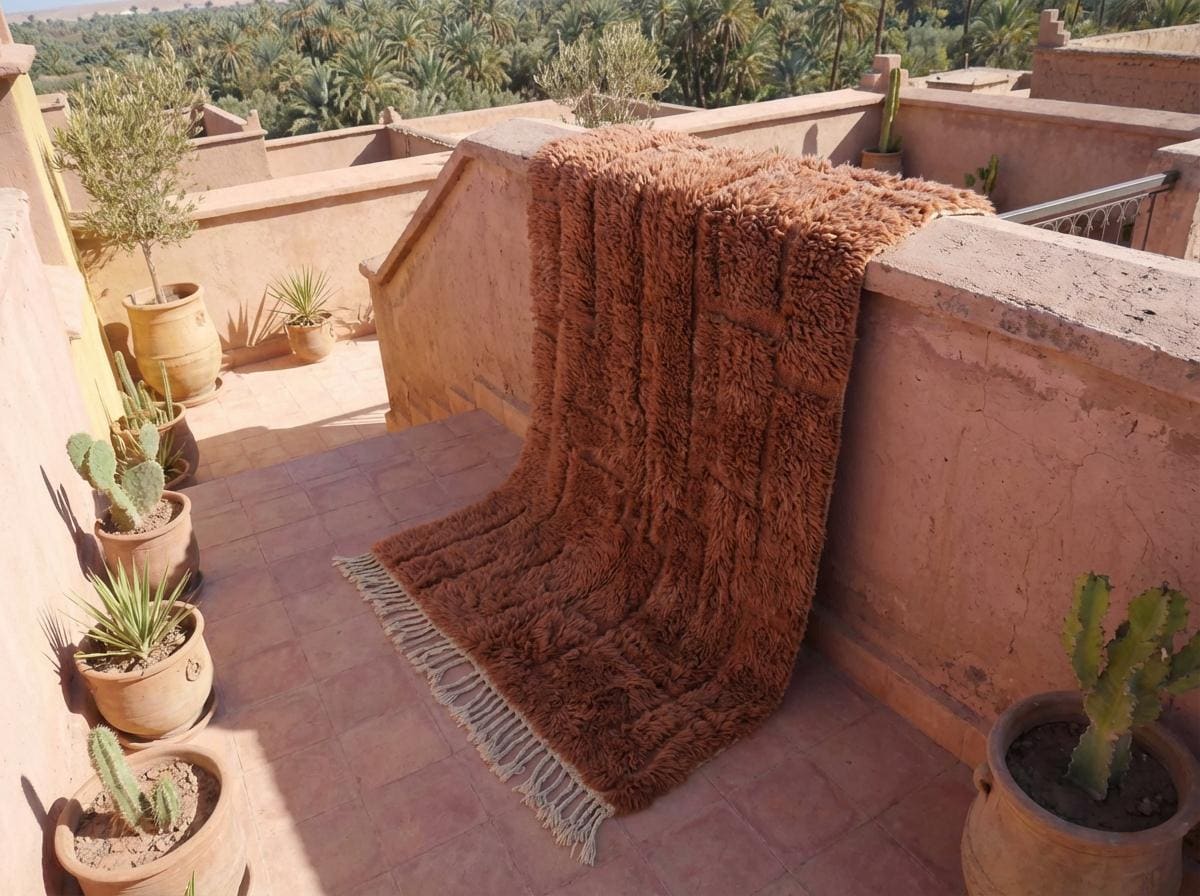 Burnt Orange Carved Beni Ourain Rug