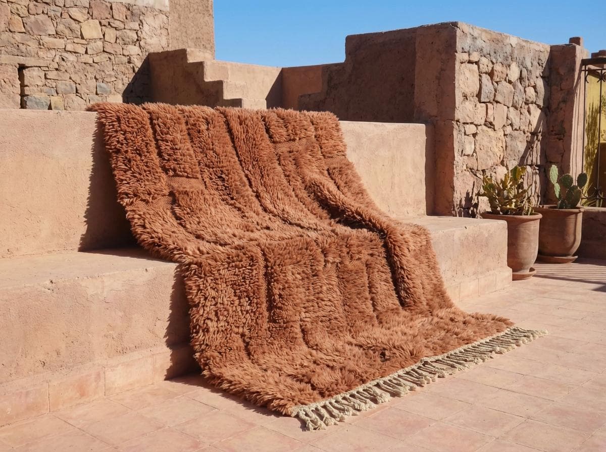 Burnt Orange Carved Beni Ourain Rug