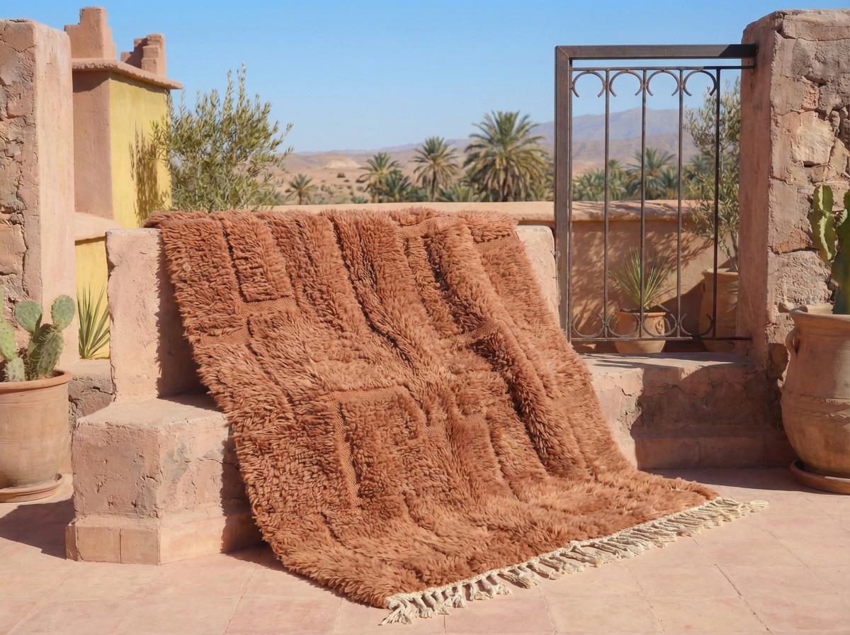 Burnt Orange Carved Beni Ourain Rug