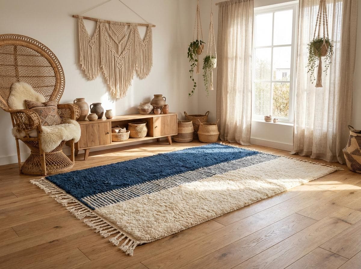 Navy Striped Panel Rug
