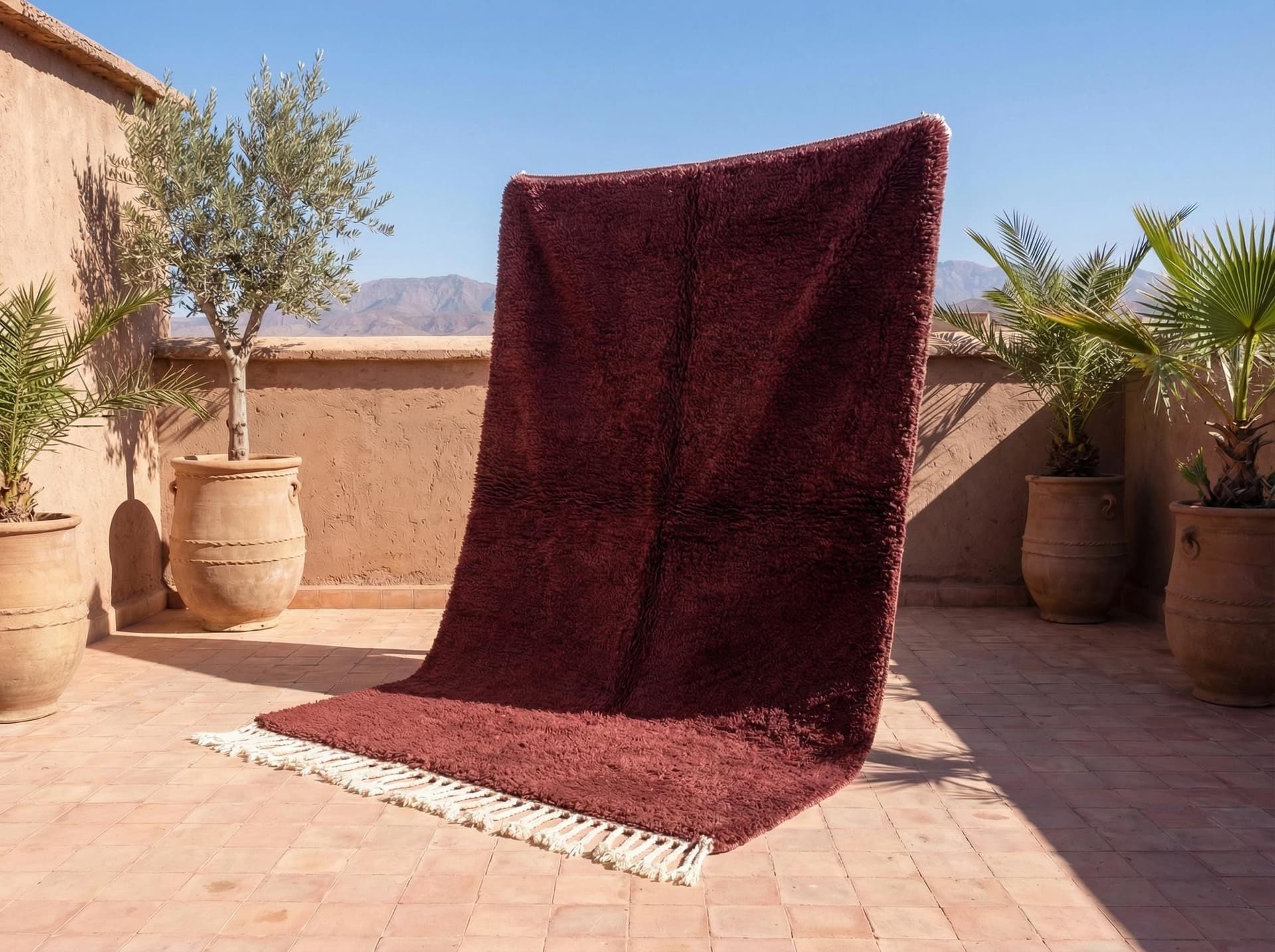 Oxblood Fringed Shag Rug