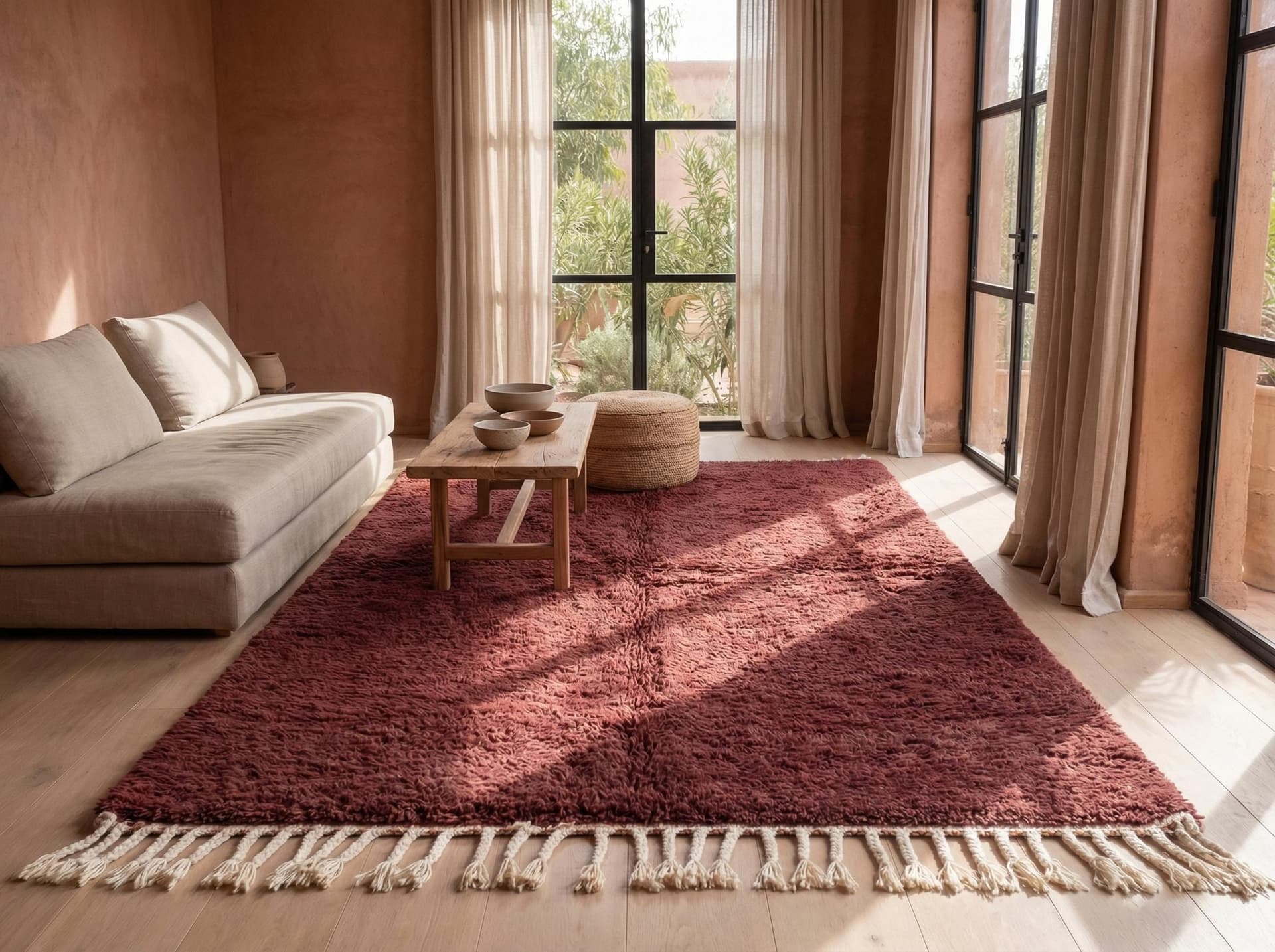 Oxblood Fringed Shag Rug