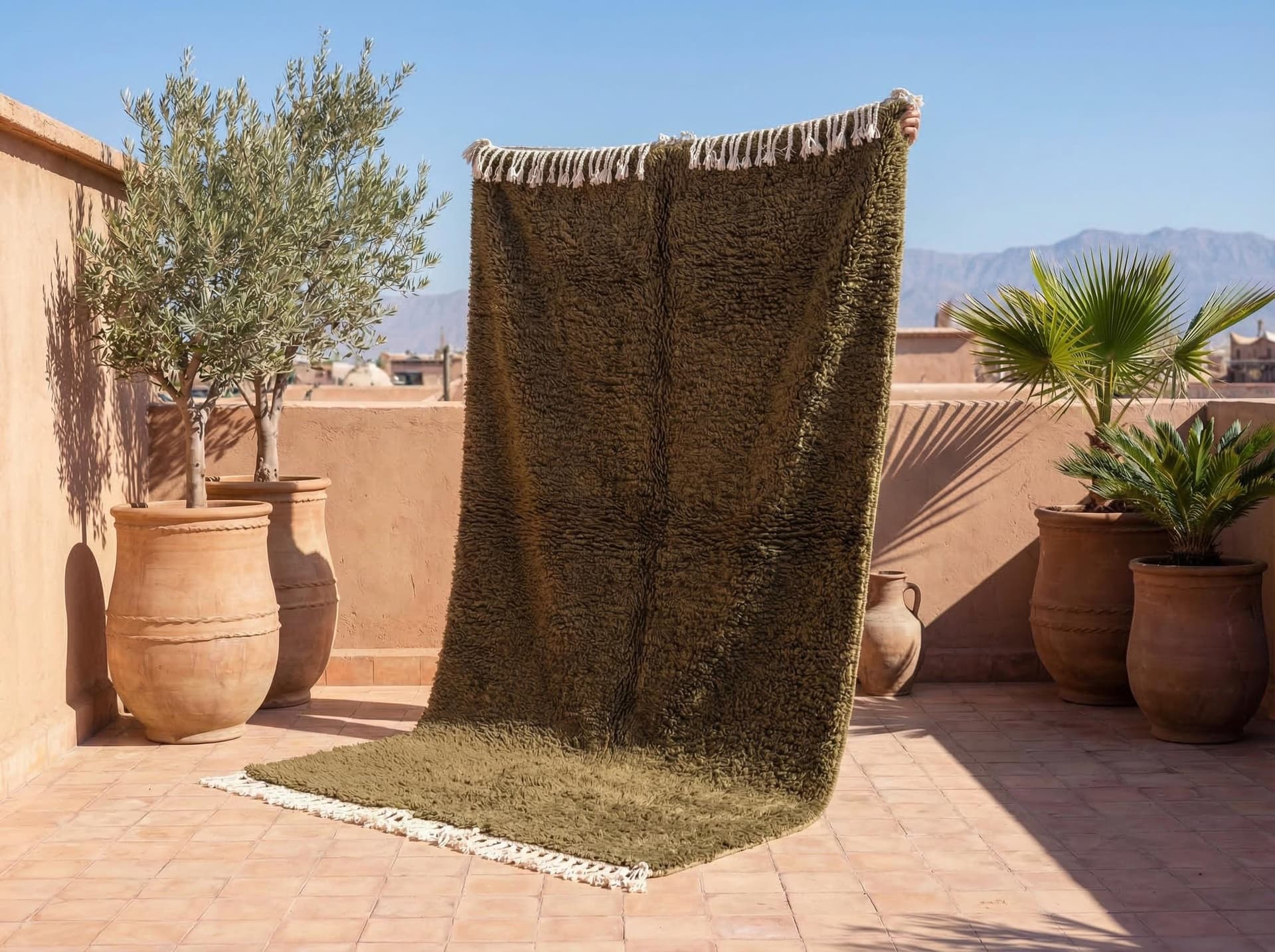 Olive Solid Beni Ourain Rug