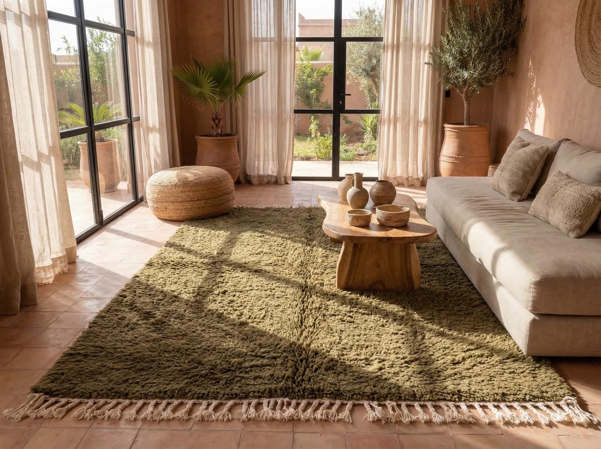Olive Solid Beni Ourain Rug