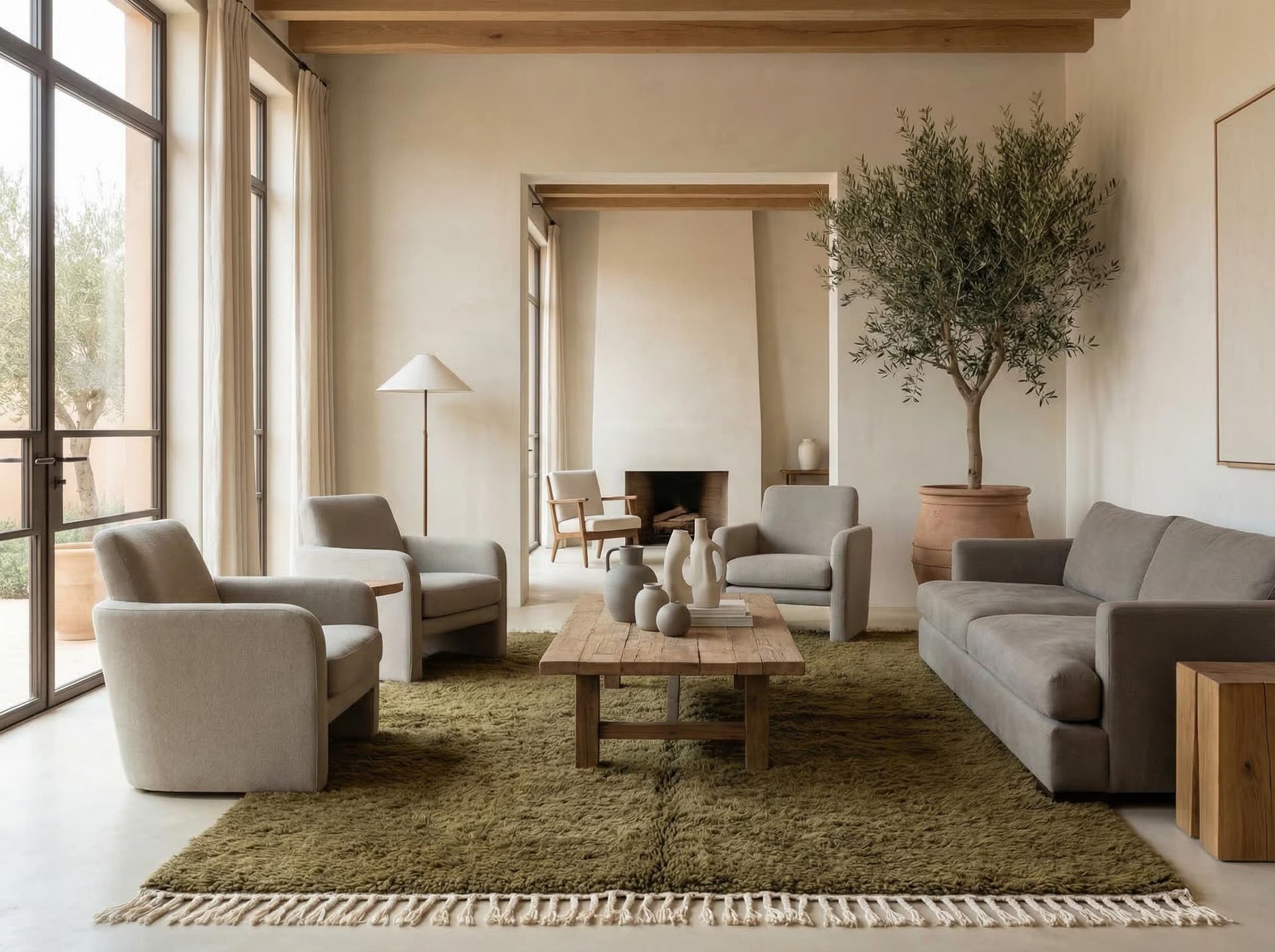 Olive Solid Beni Ourain Rug
