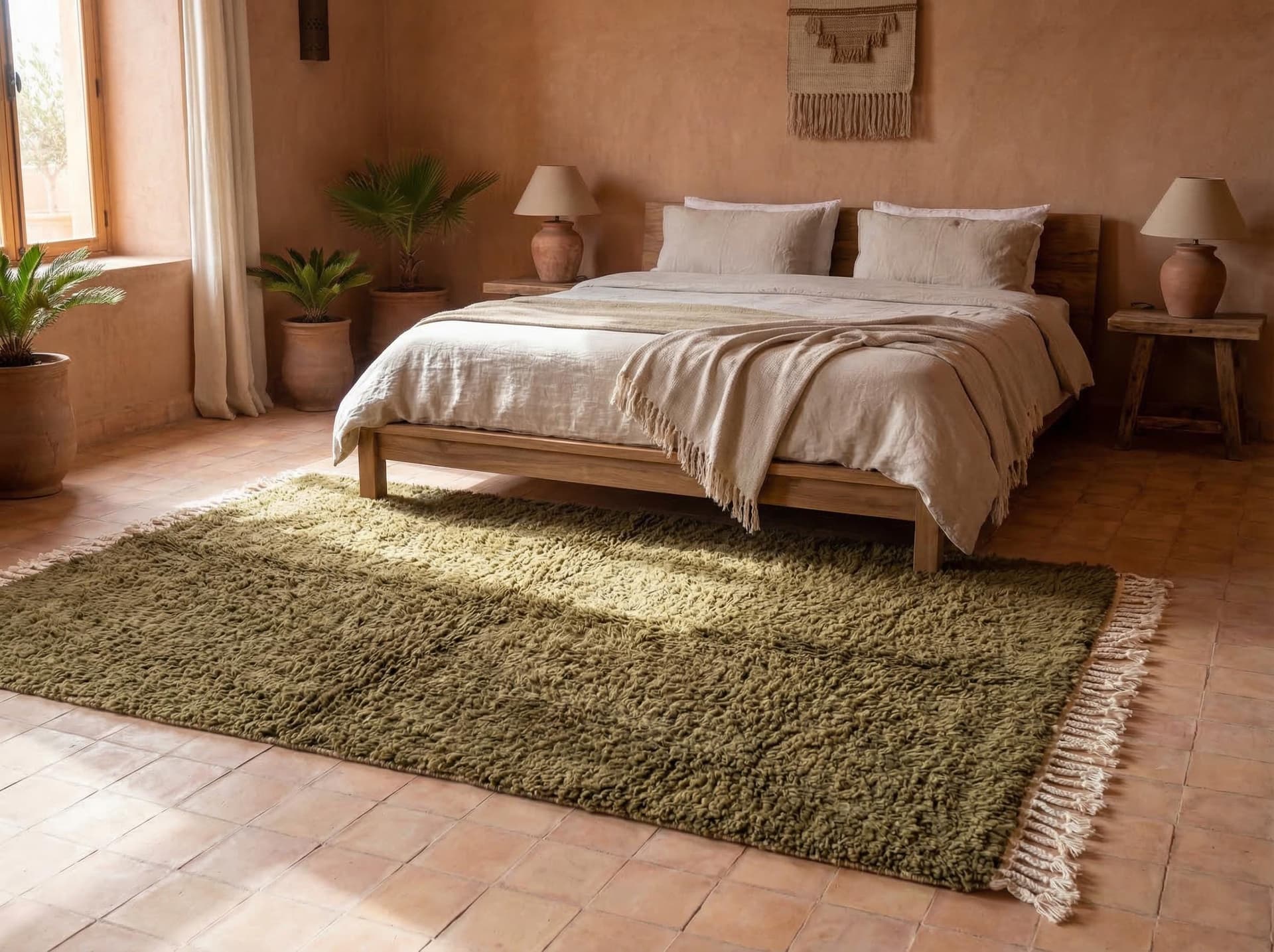 Olive Solid Beni Ourain Rug