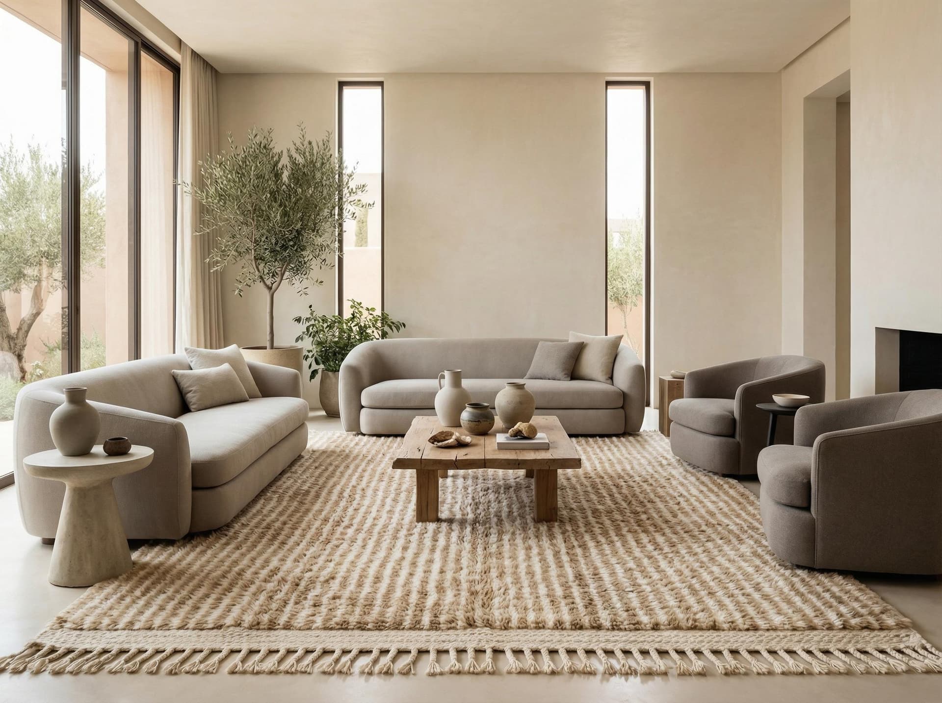 Ivory Ribbed Shag Rug