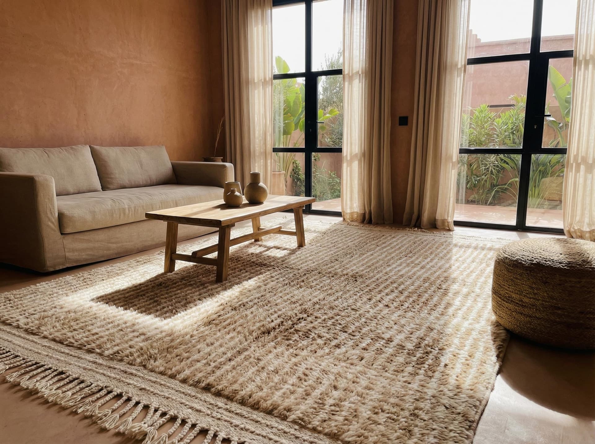 Ivory Ribbed Shag Rug