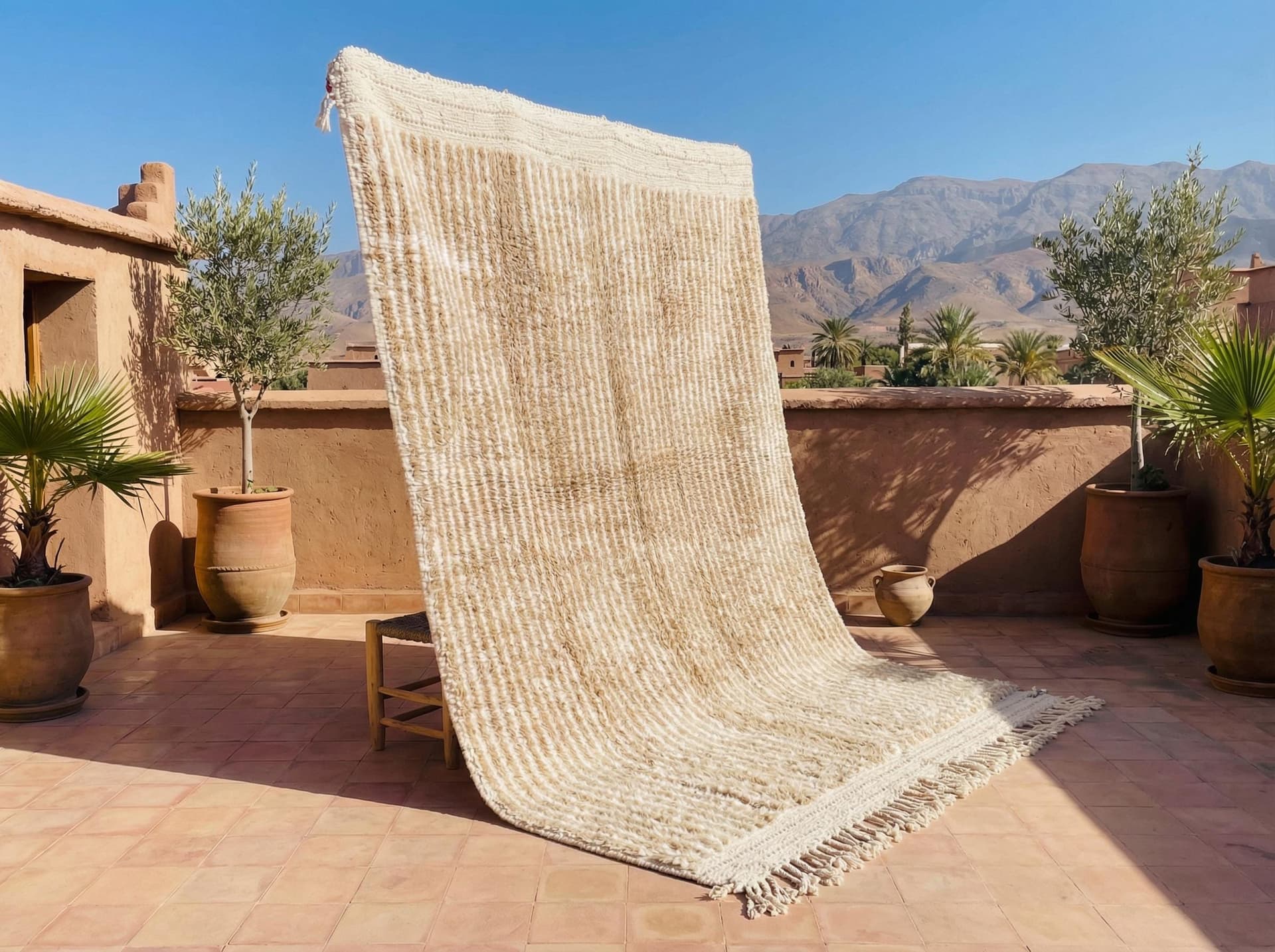 Ivory Ribbed Shag Rug