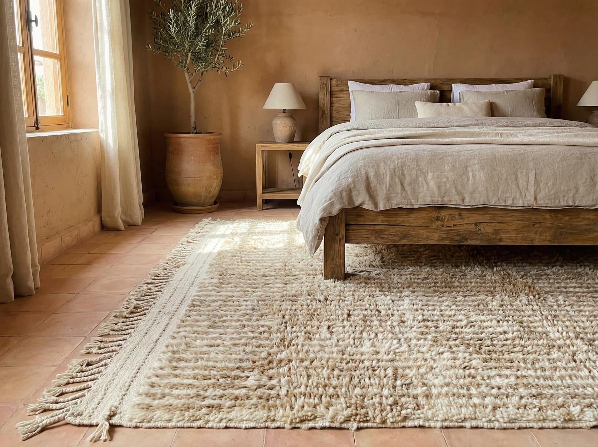 Ivory Ribbed Shag Rug