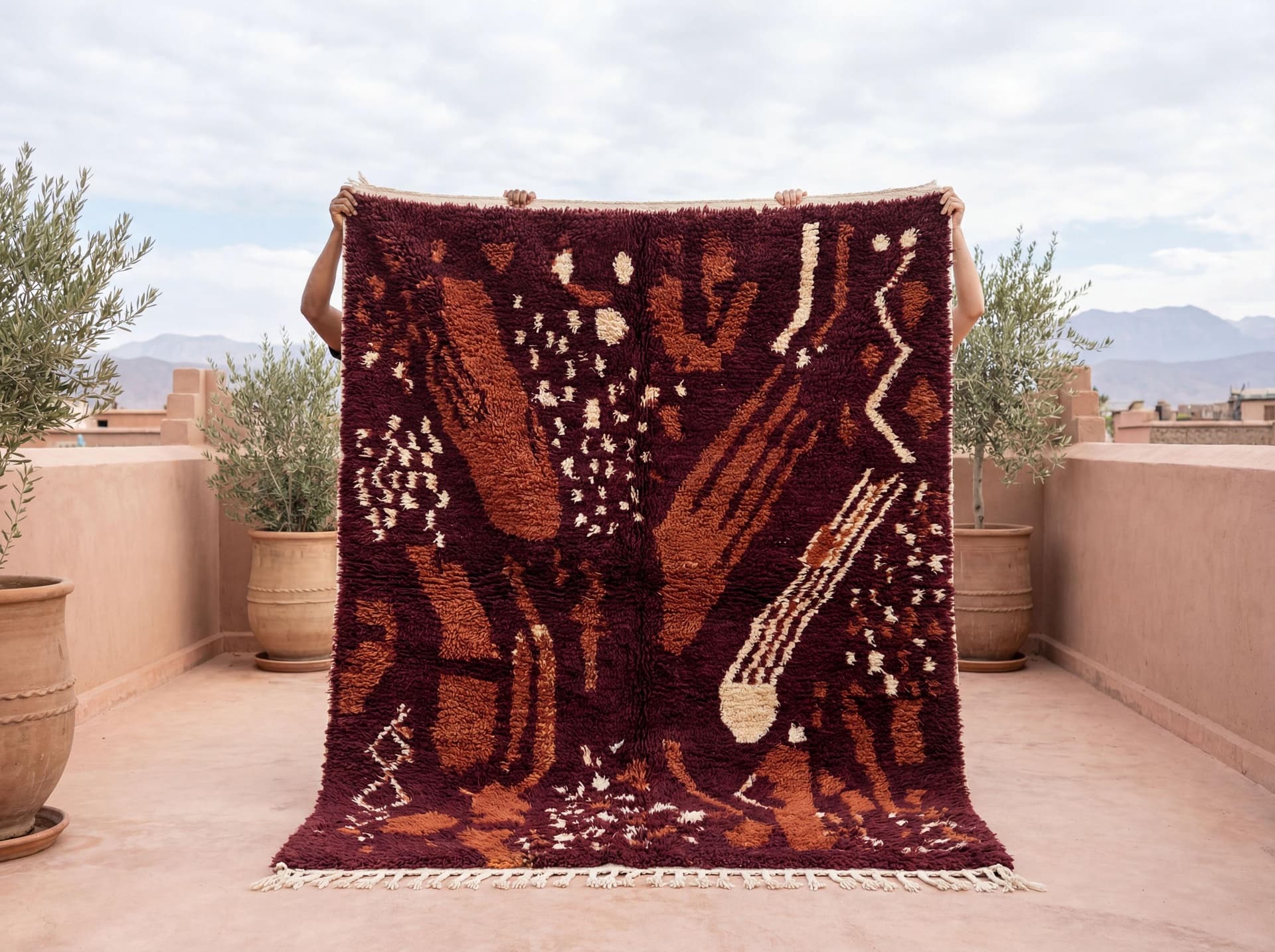 Burgundy Brushstroke Boujaad Rug