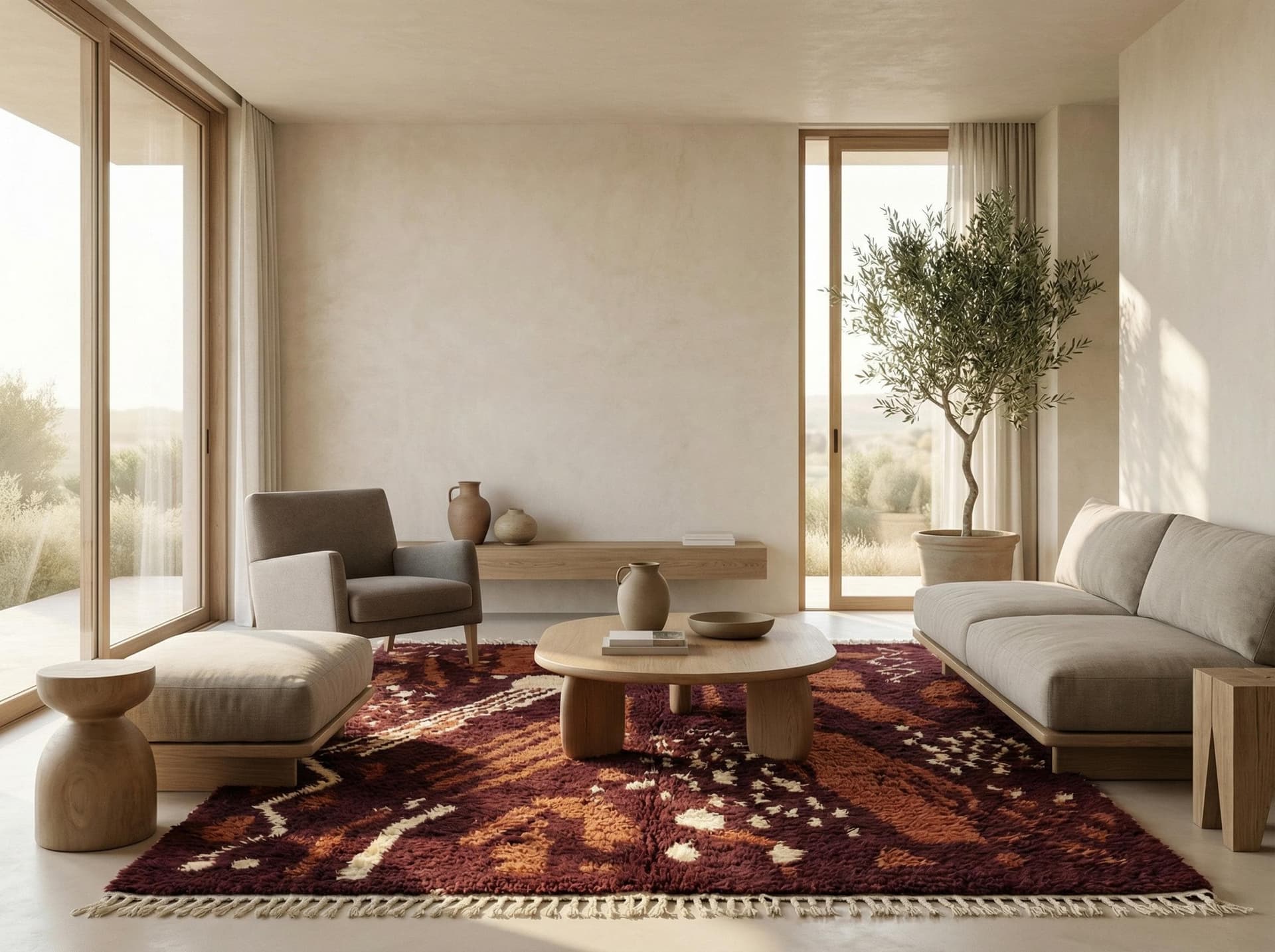 Burgundy Brushstroke Boujaad Rug