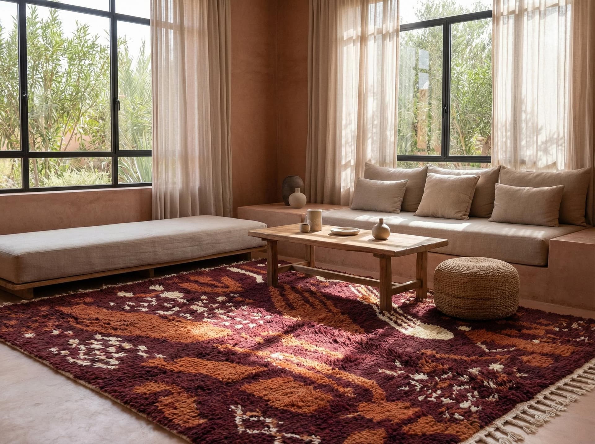 Burgundy Brushstroke Boujaad Rug
