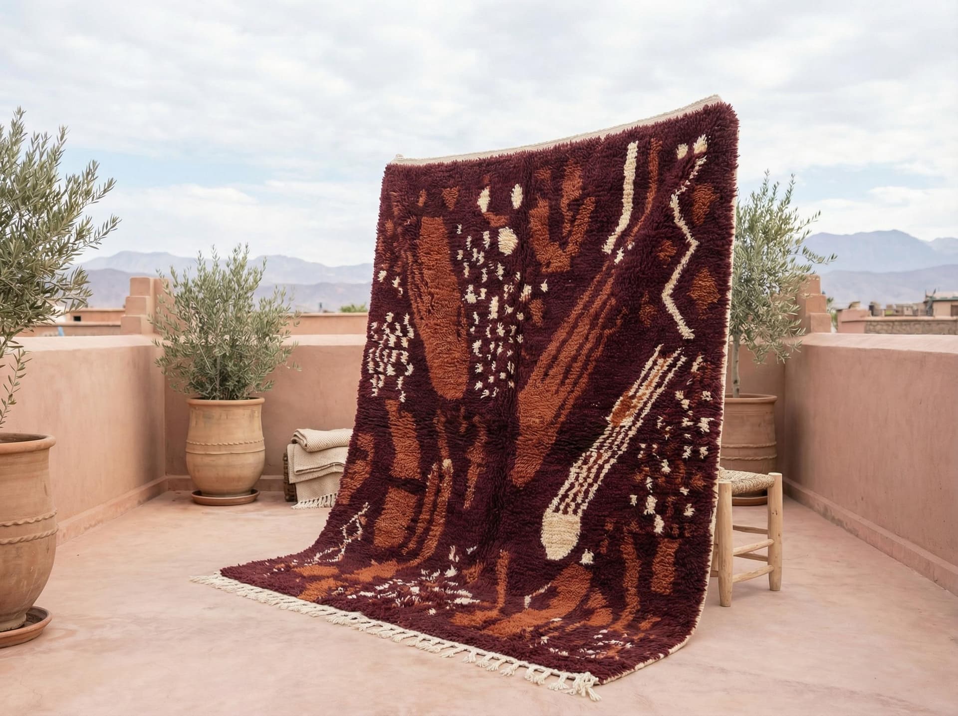 Burgundy Brushstroke Boujaad Rug