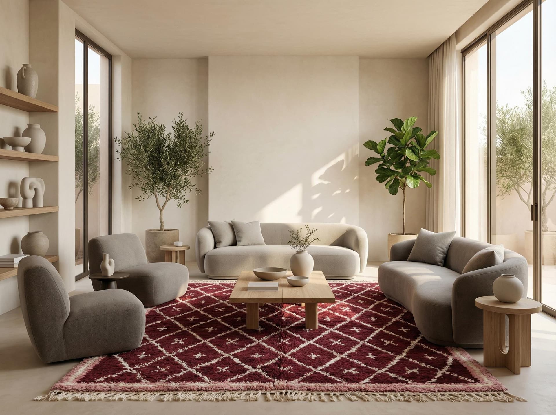 Burgundy Diamond Lattice Rug