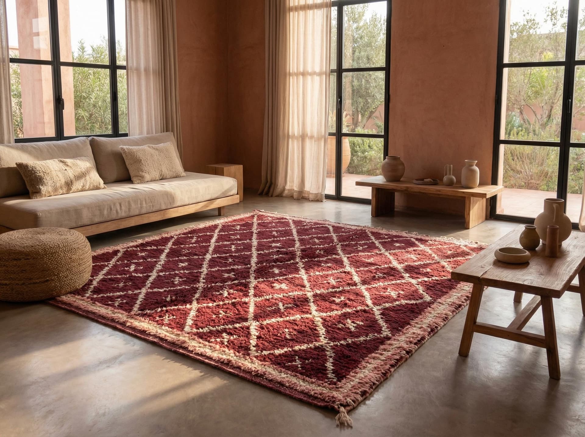 Burgundy Diamond Lattice Rug