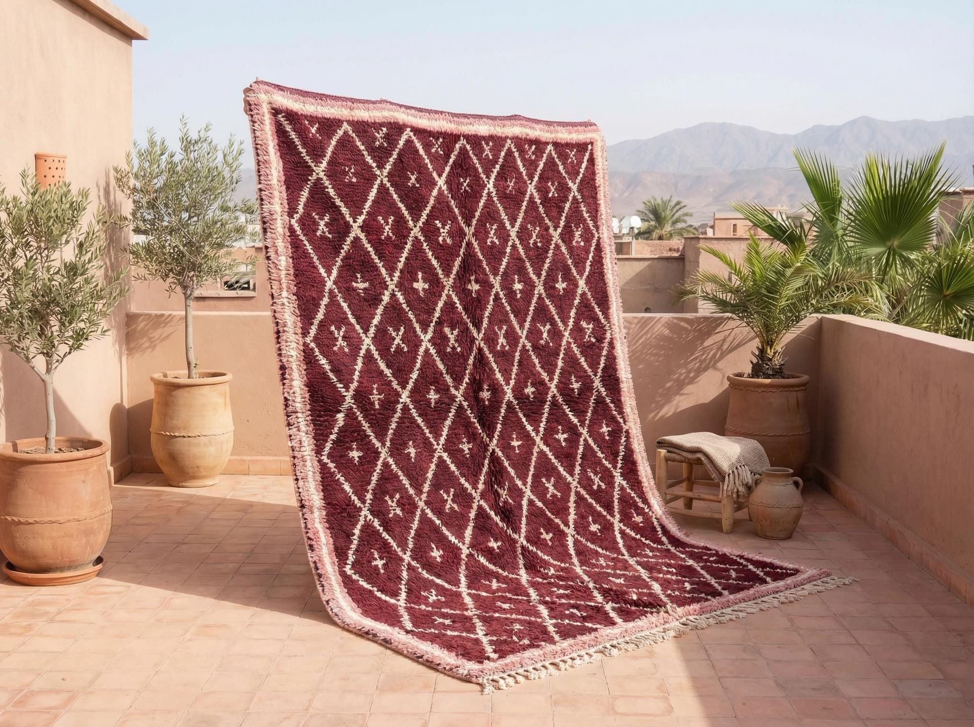 Burgundy Diamond Lattice Rug
