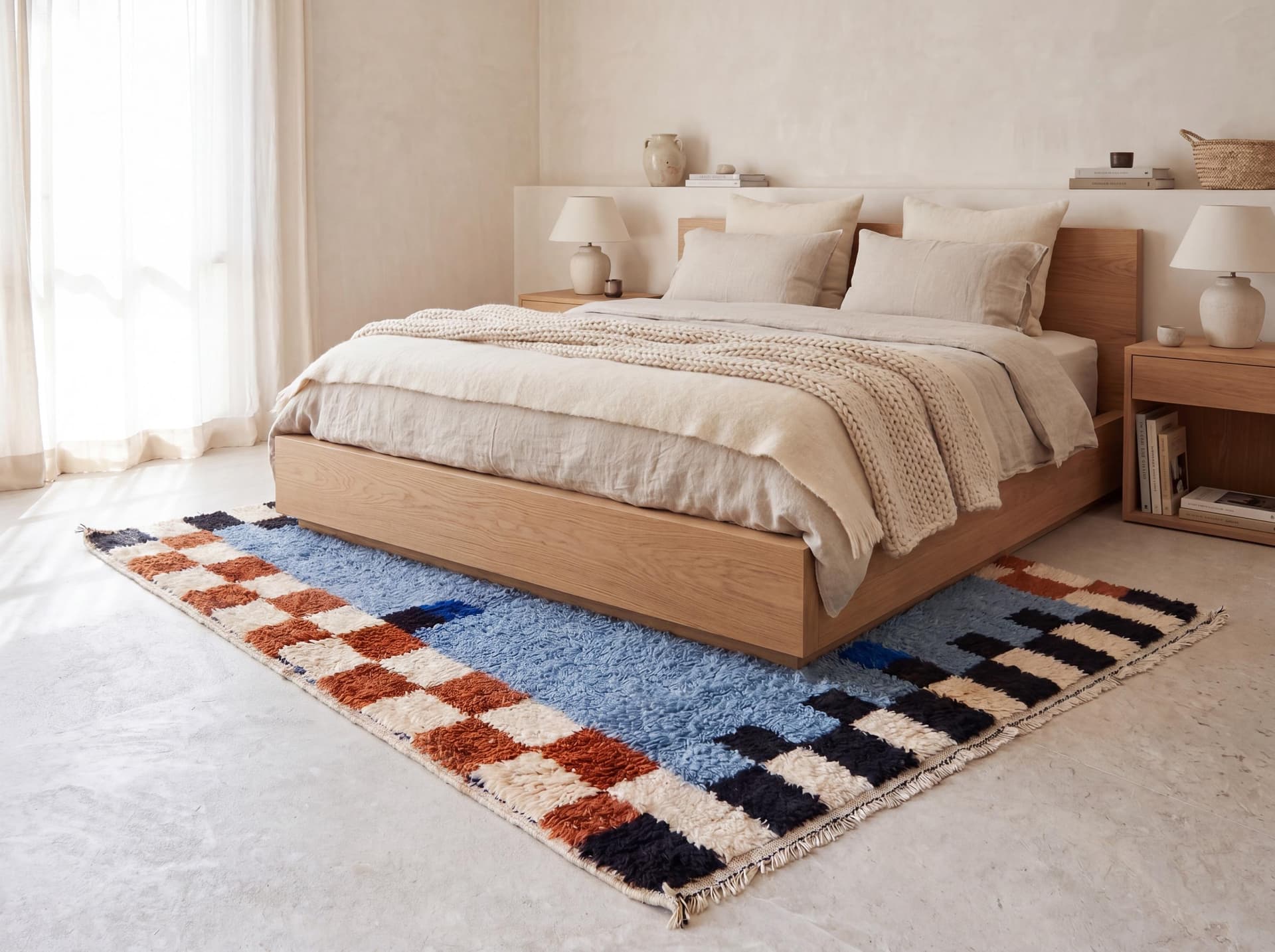 Blue Checkered Border Rug