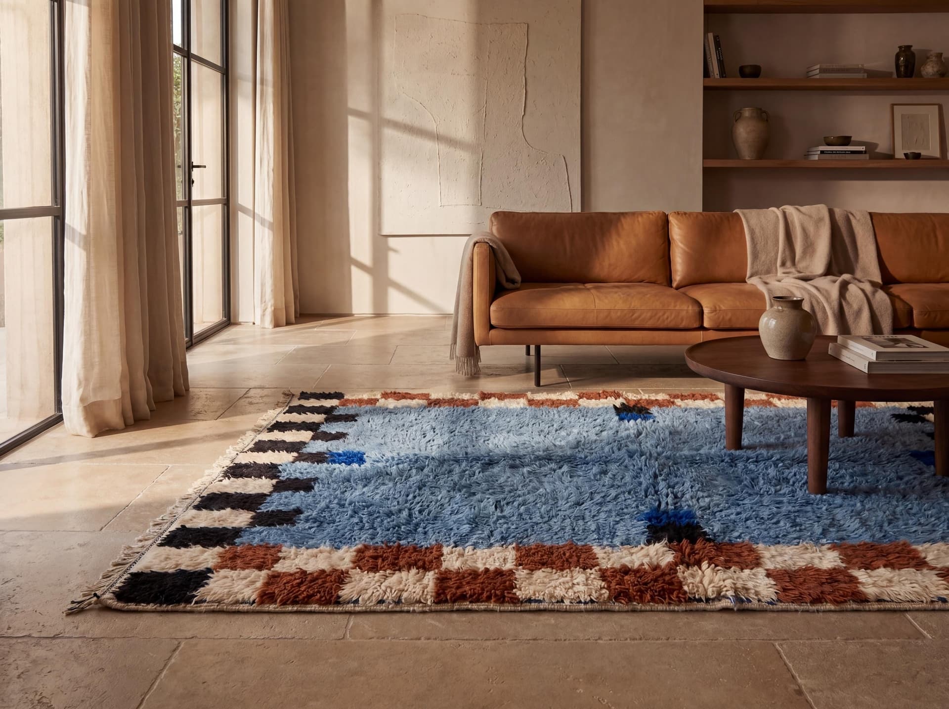 Blue Checkered Border Rug