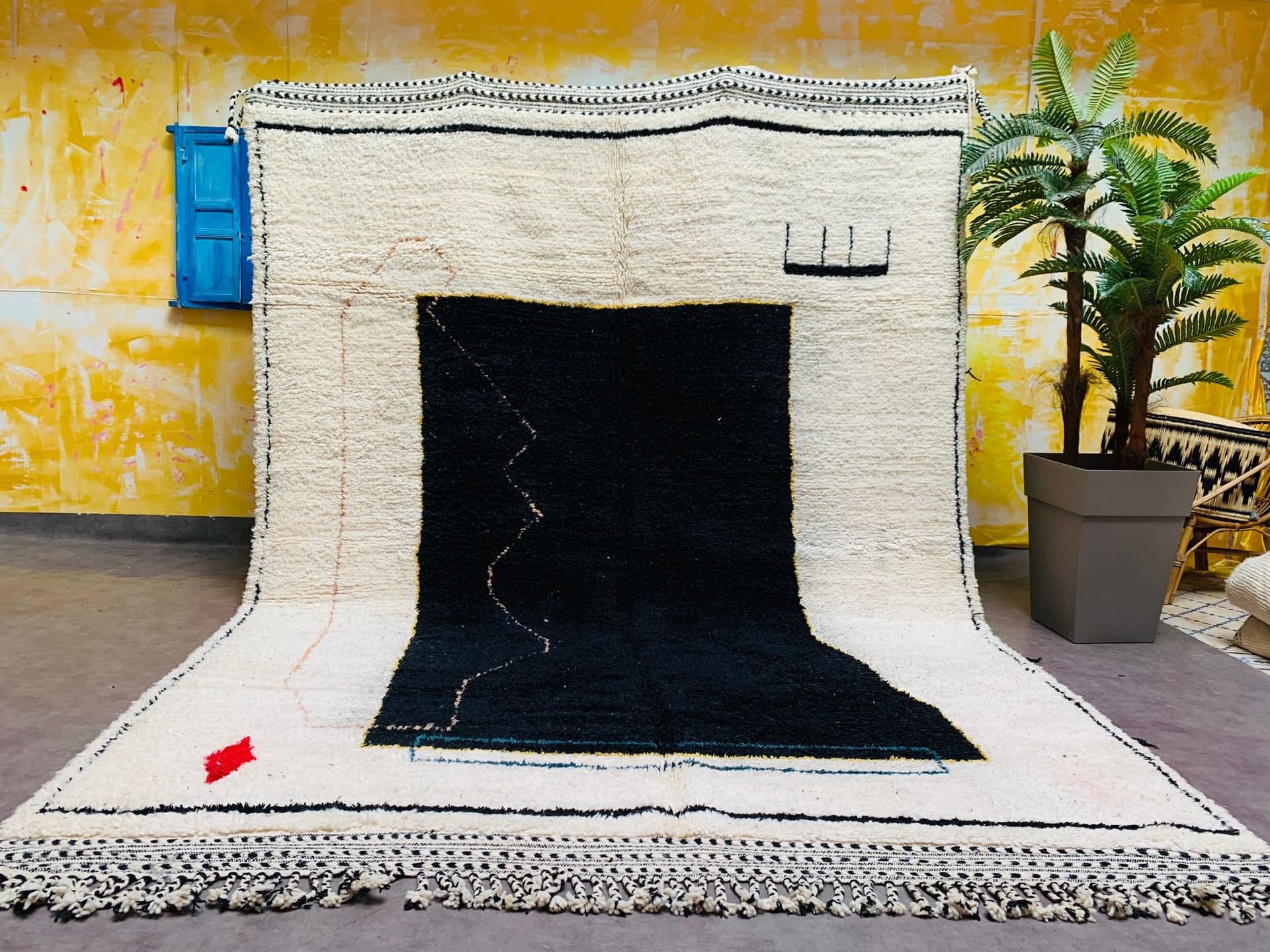Neutral Black Block Beni Ourain Rug