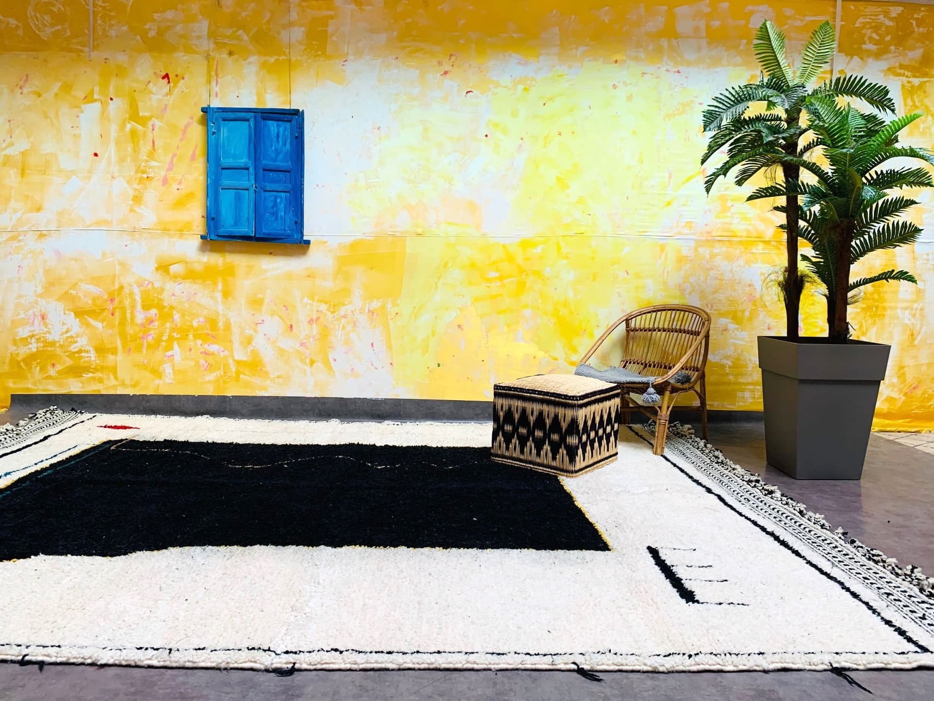 Neutral Black Block Beni Ourain Rug