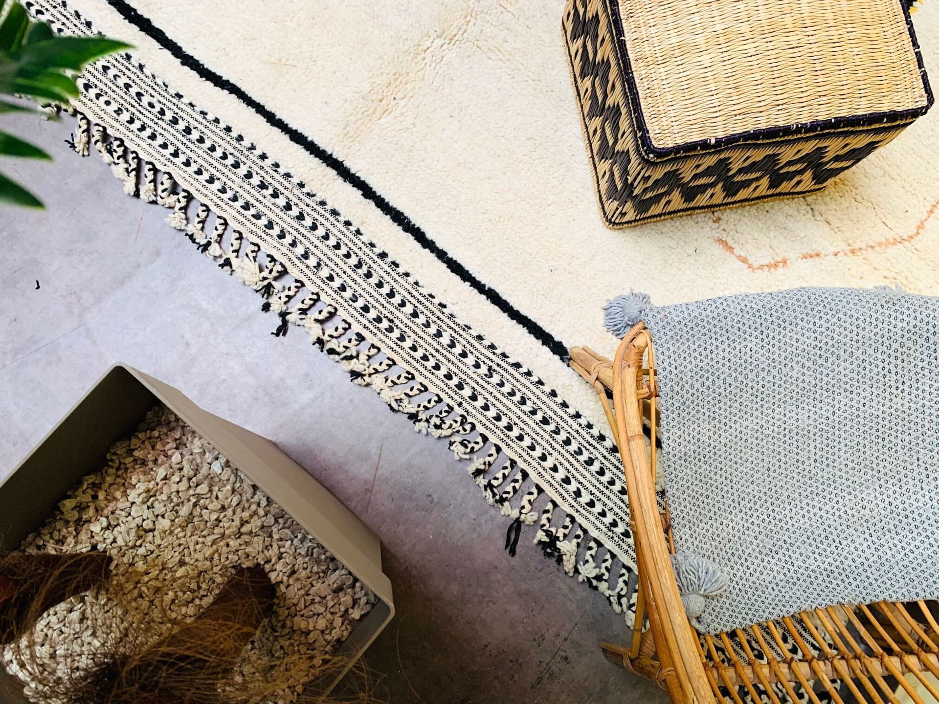 Neutral Black Block Beni Ourain Rug
