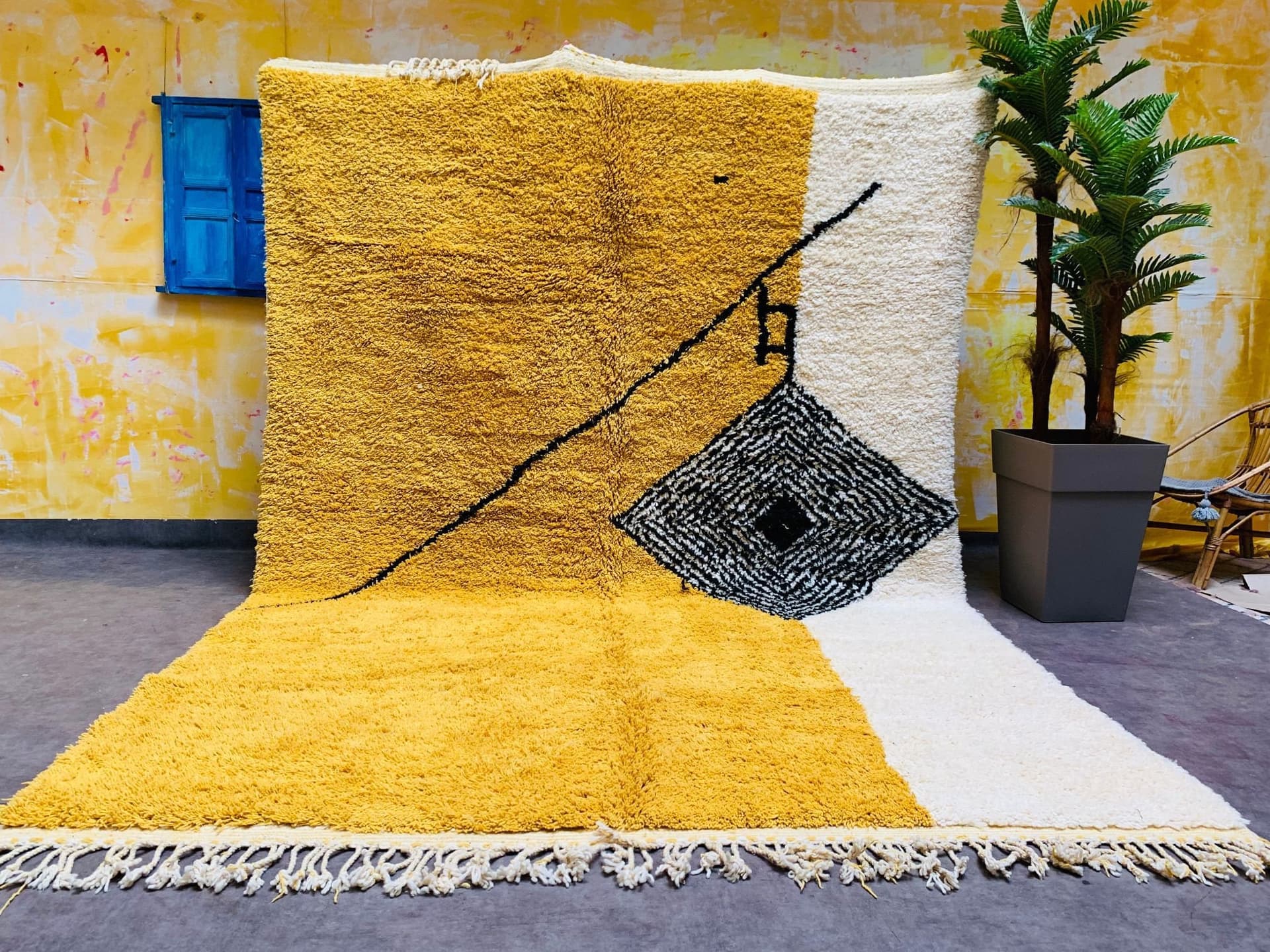 Yellow Moroccan Rugs - Handmade Beni Ourain Style - berber area rug - Large authentic Moroccan rug - Teppich marokko