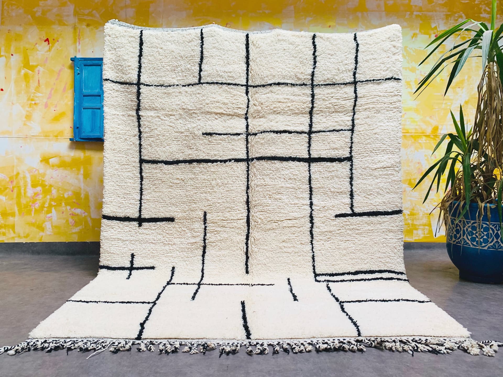 Ivory Asymmetric Grid Beni Ourain Rug