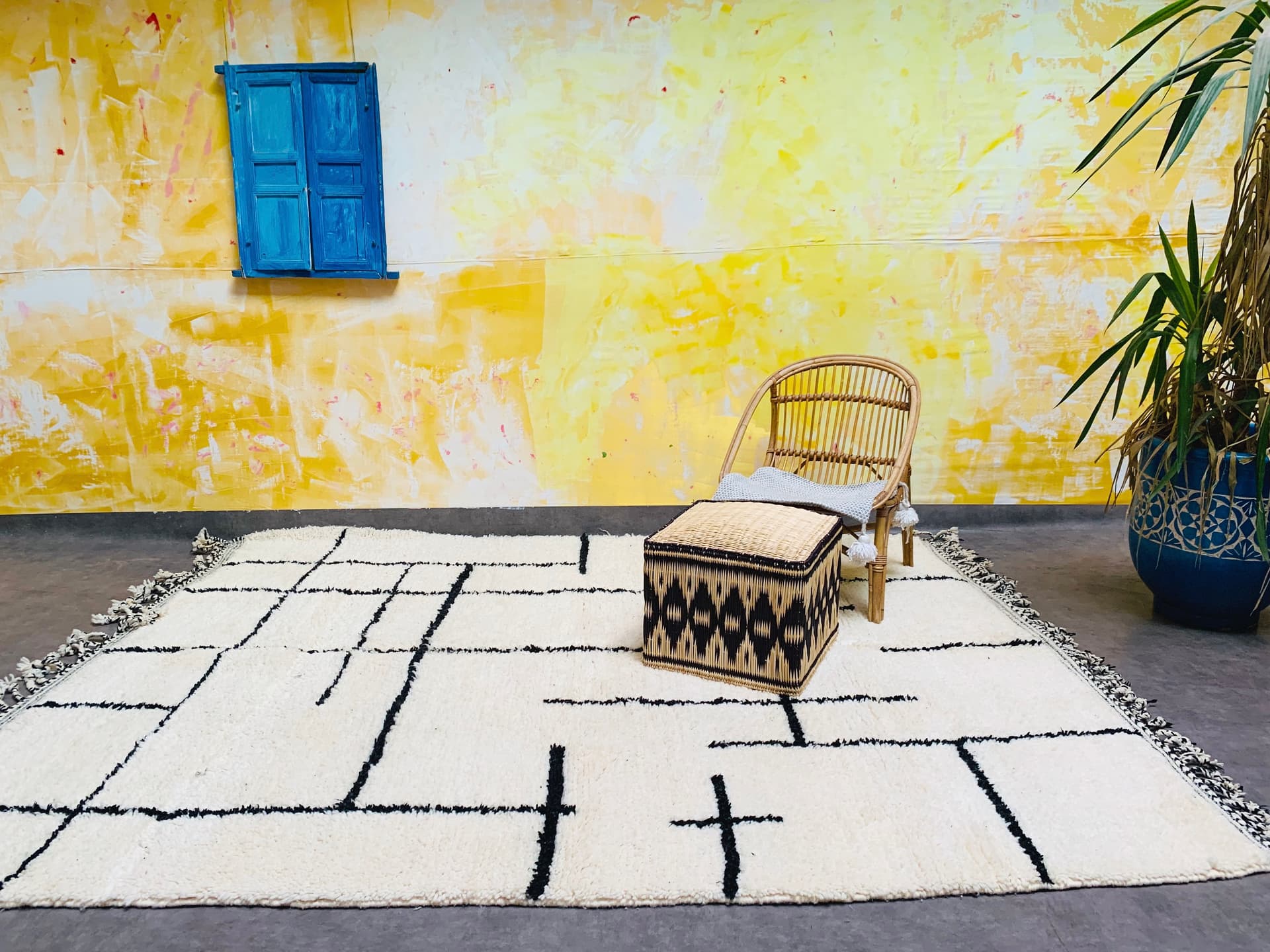 Ivory Asymmetric Grid Beni Ourain Rug