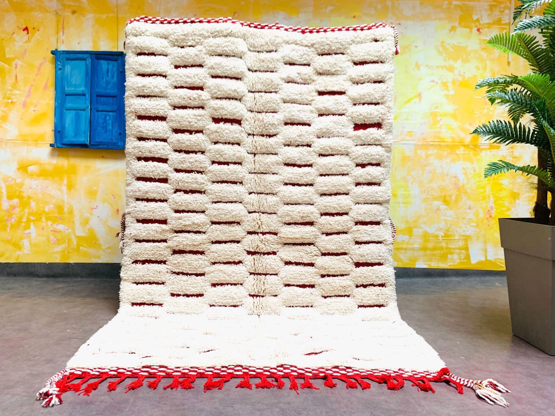 Ivory Red Brickwork Beni Ourain Rug
