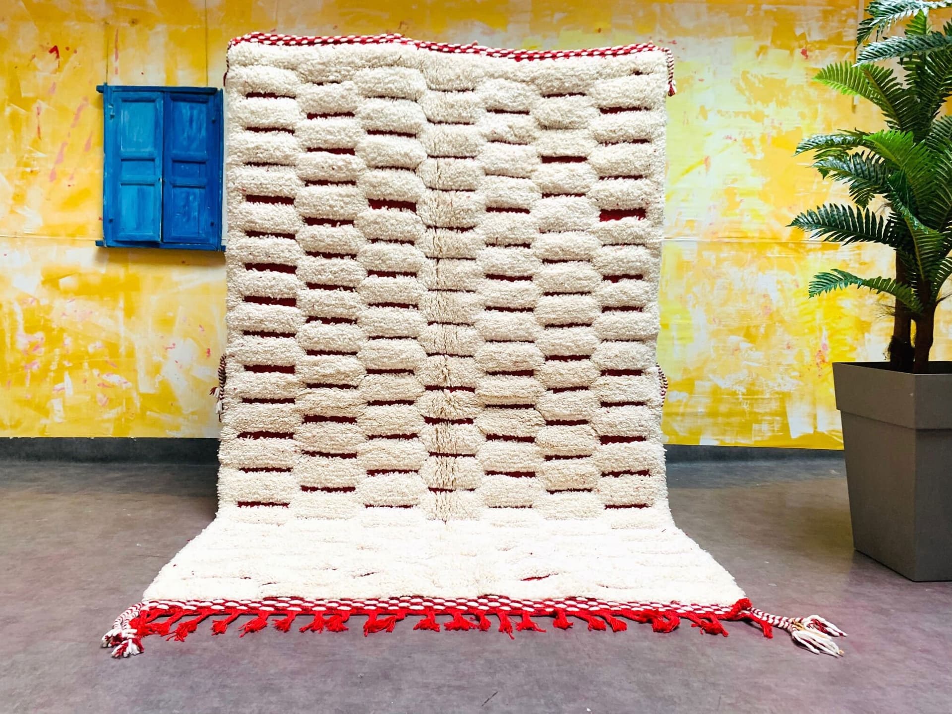 Ivory Red Brickwork Beni Ourain Rug