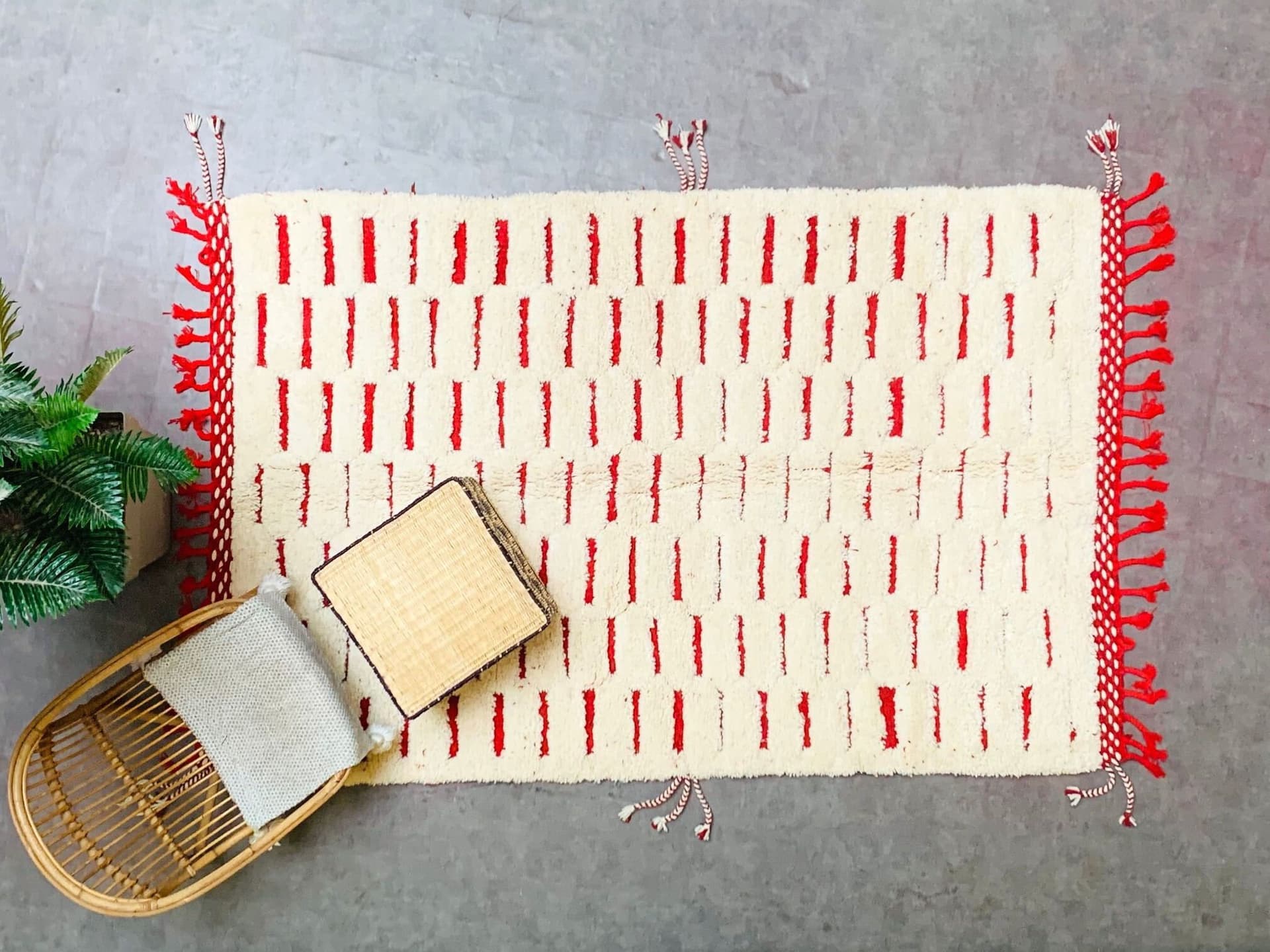 Ivory Red Brickwork Beni Ourain Rug