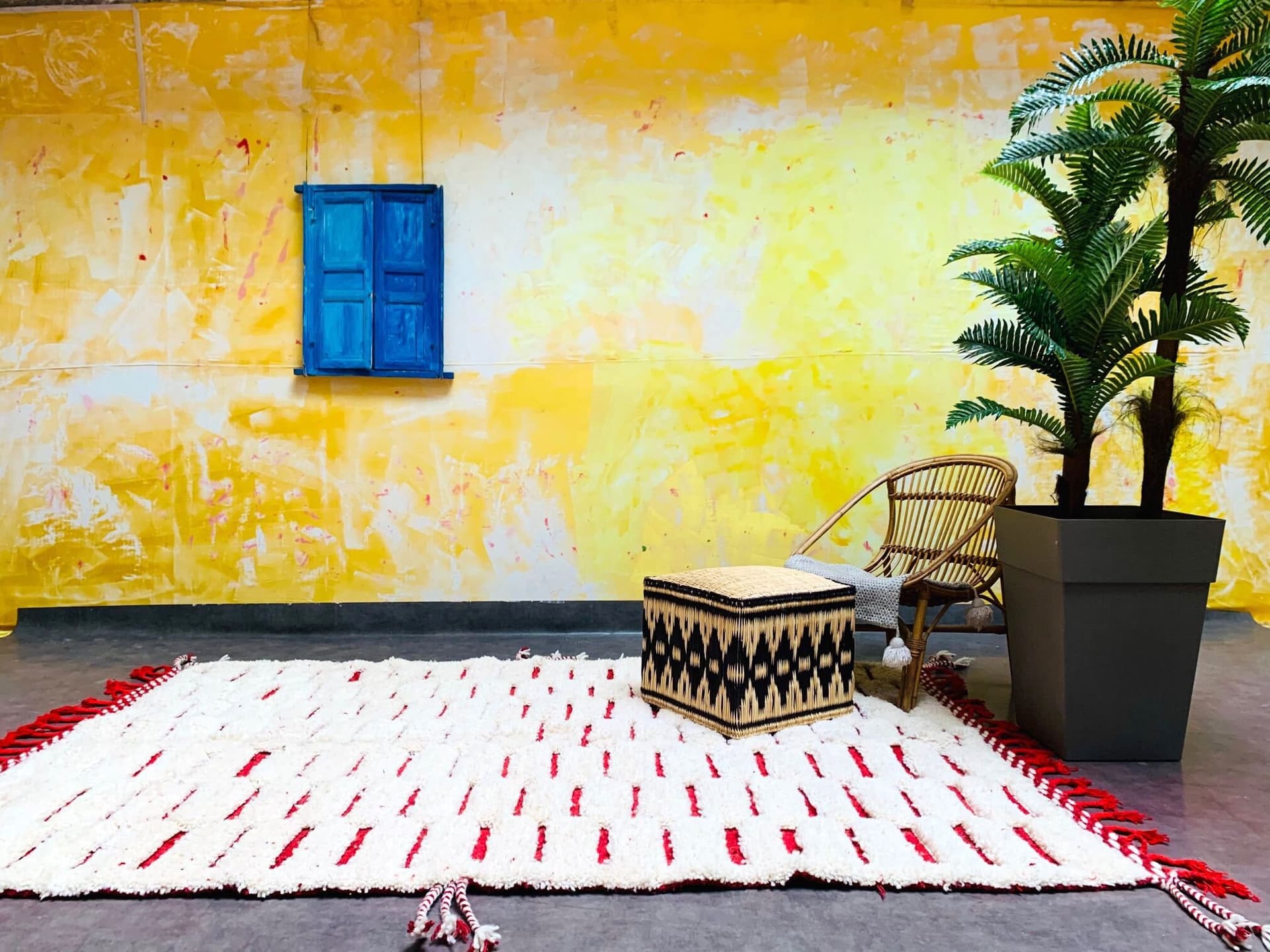 Ivory Red Brickwork Beni Ourain Rug